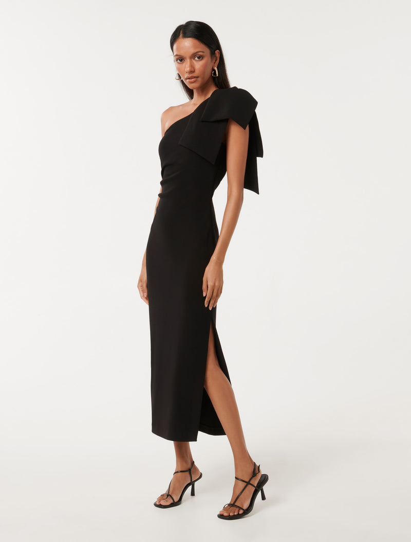 Jade Petite Bow Bodycon Midi Dress in Black Size 8