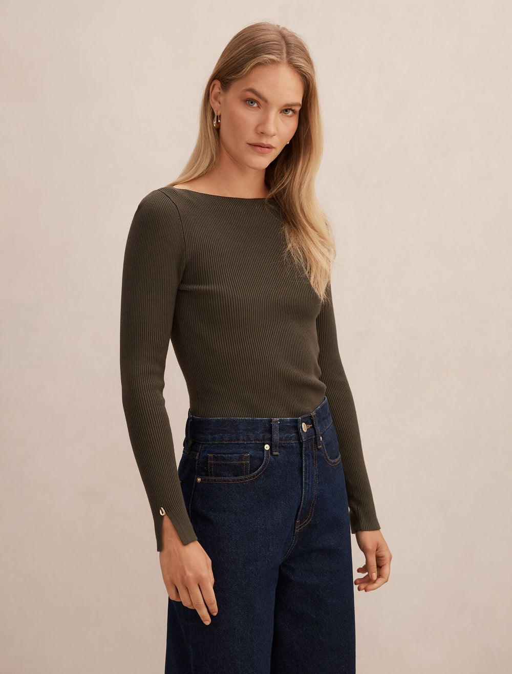 Alaia Knit Rib Top Deep Olive | Forever New
