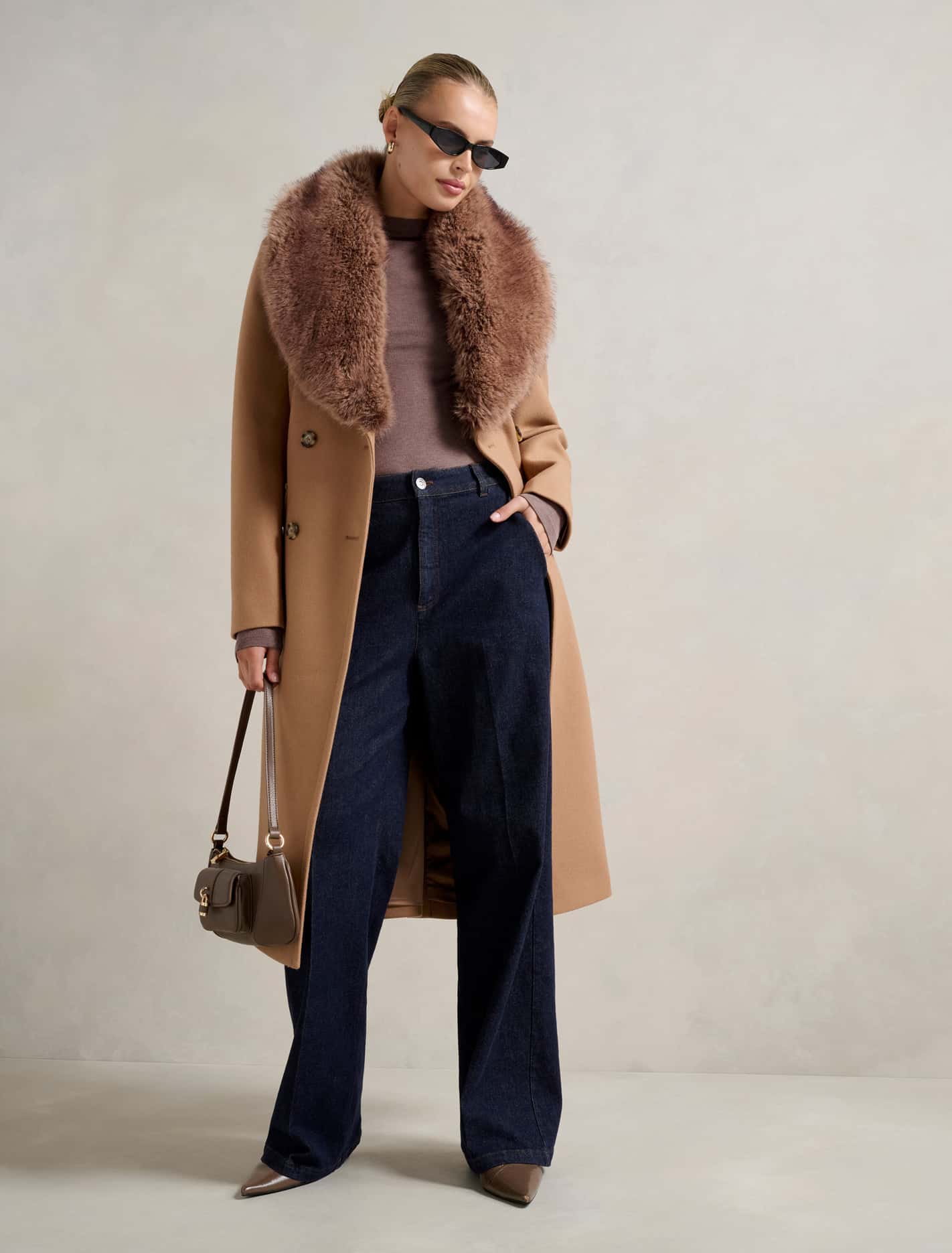 Chelsea Double Breasted Fur Collar Coat Mid Camel Forever New