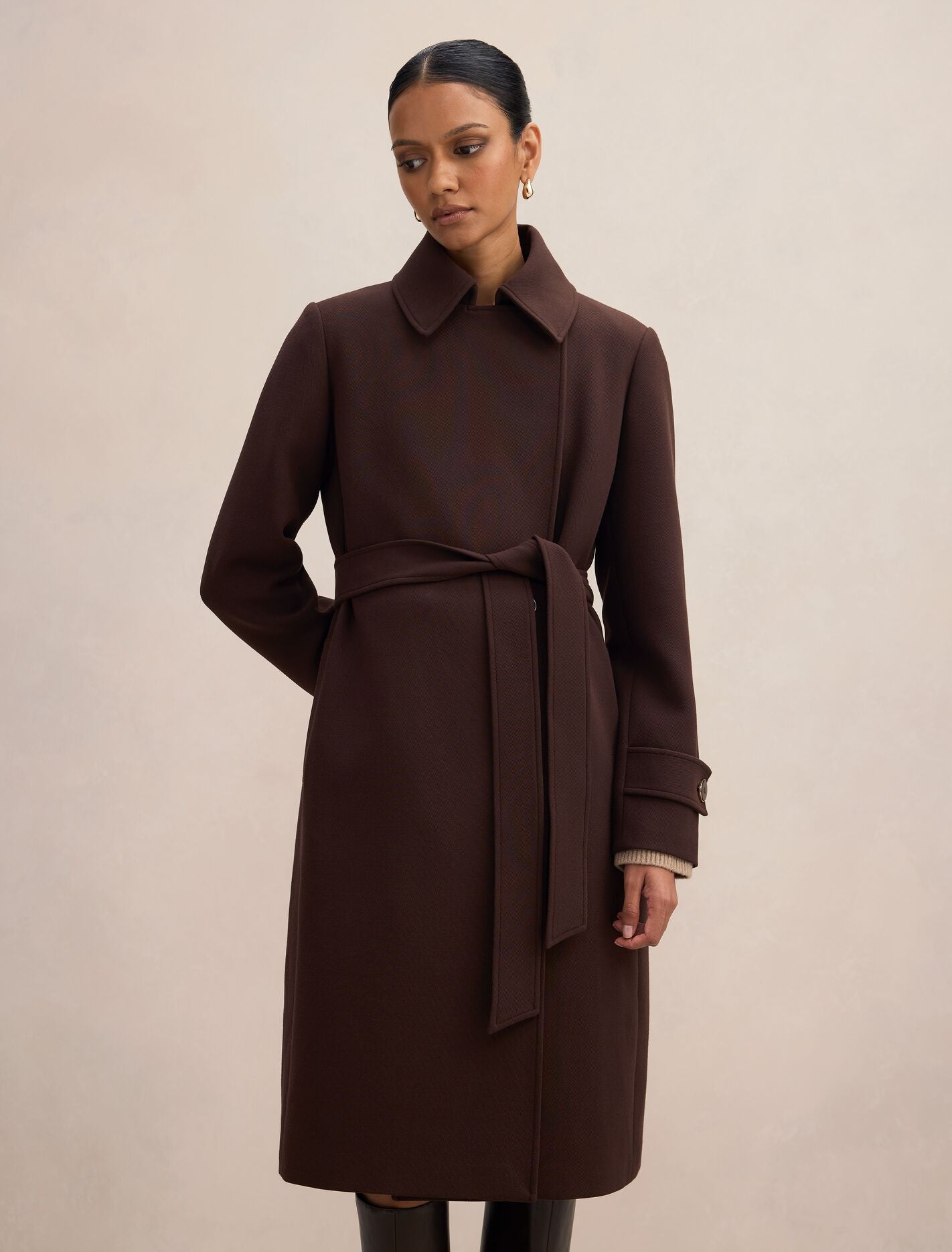 Tayla Petite Trench Coat Chocolate Mousse | Forever New