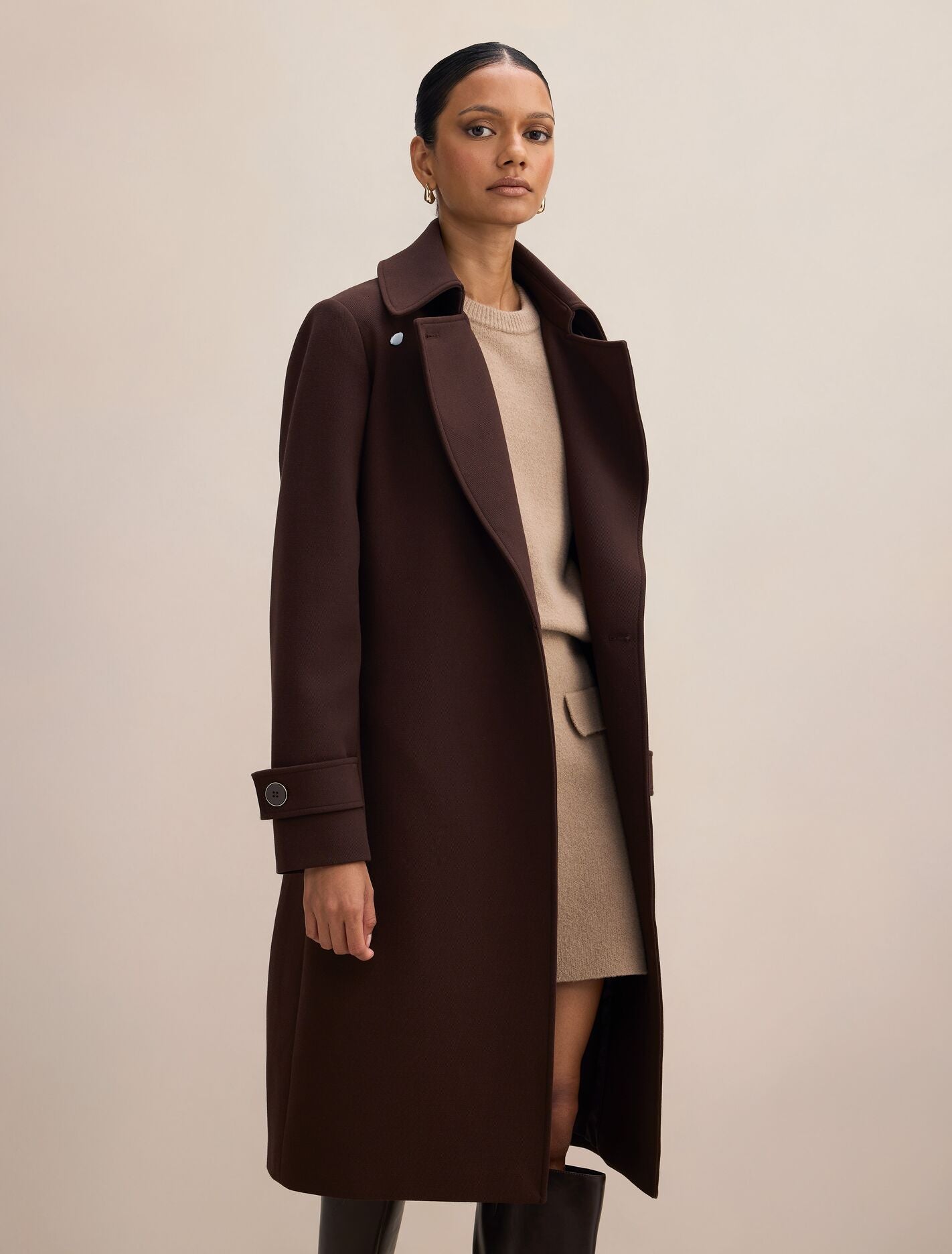 Tayla Petite Trench Coat Chocolate Mousse | Forever New