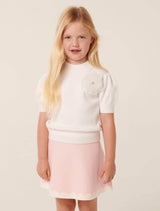 Hilde Girls Puff Sleeve Knit T-shirt White Cloud Forever New