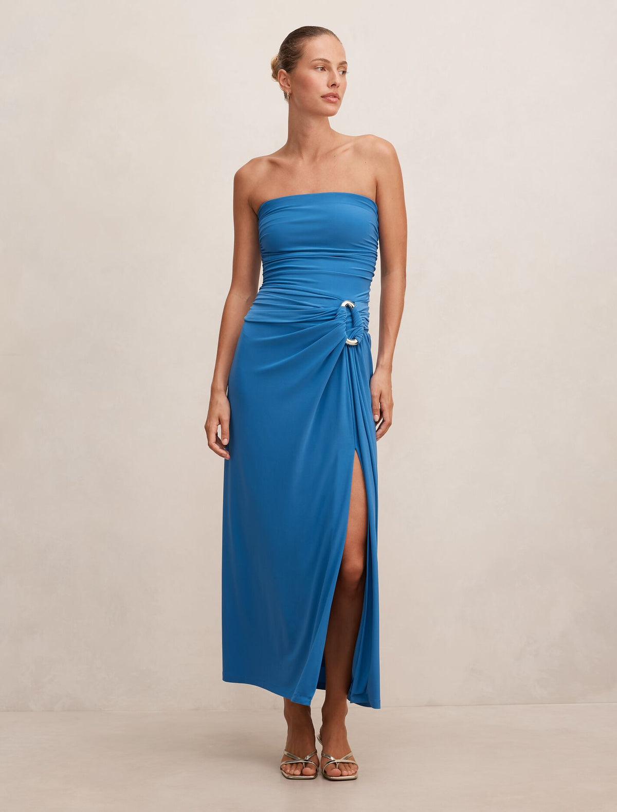 Keely Strapless Jersey Maxi Dress Mid Blue Forever New