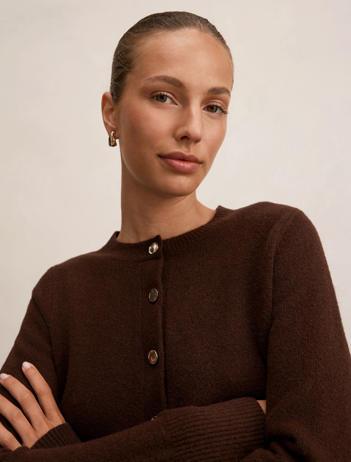 May Crew Neck Cardigan Deep Chocolate | Forever New