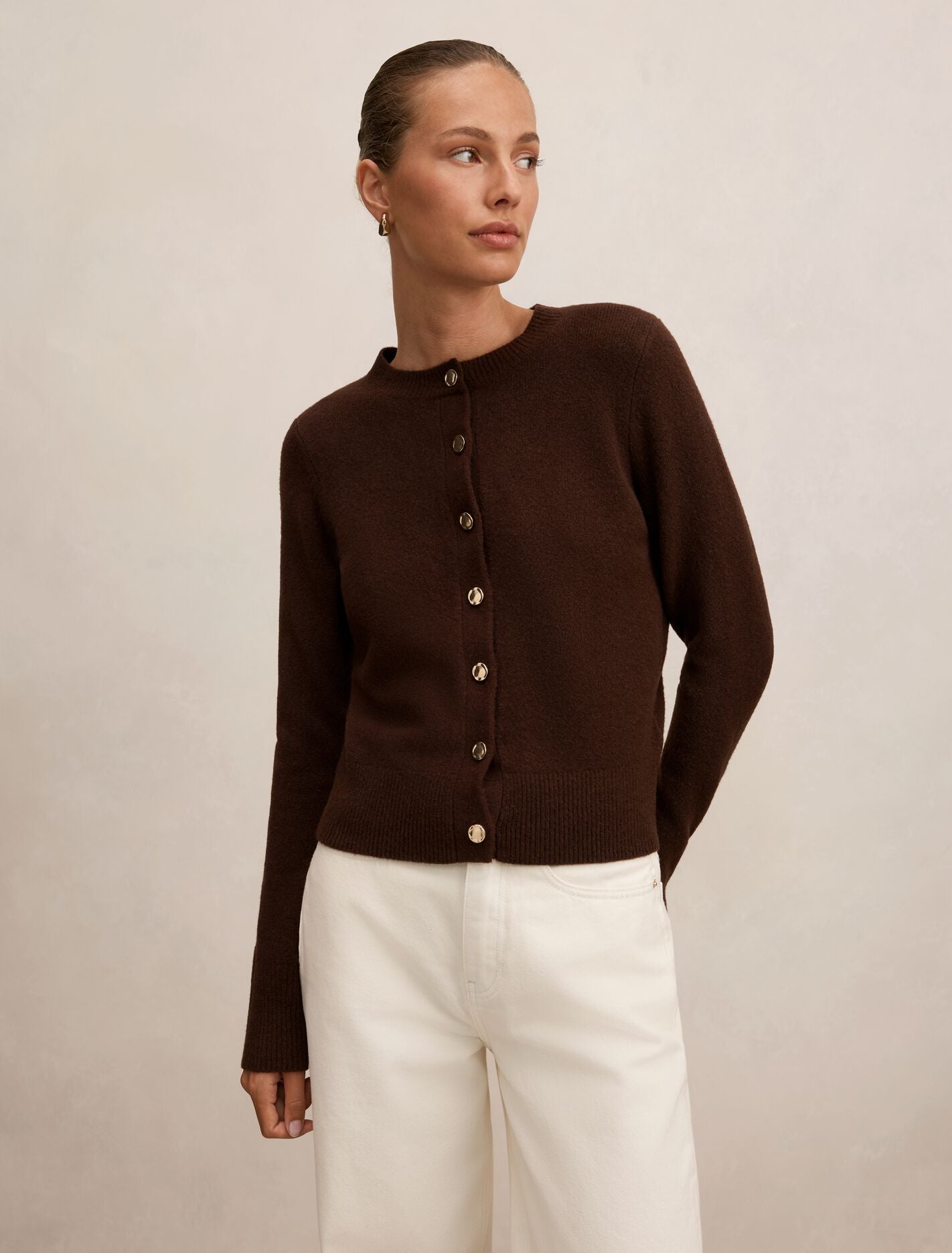 May Crew Neck Cardigan Deep Chocolate | Forever New