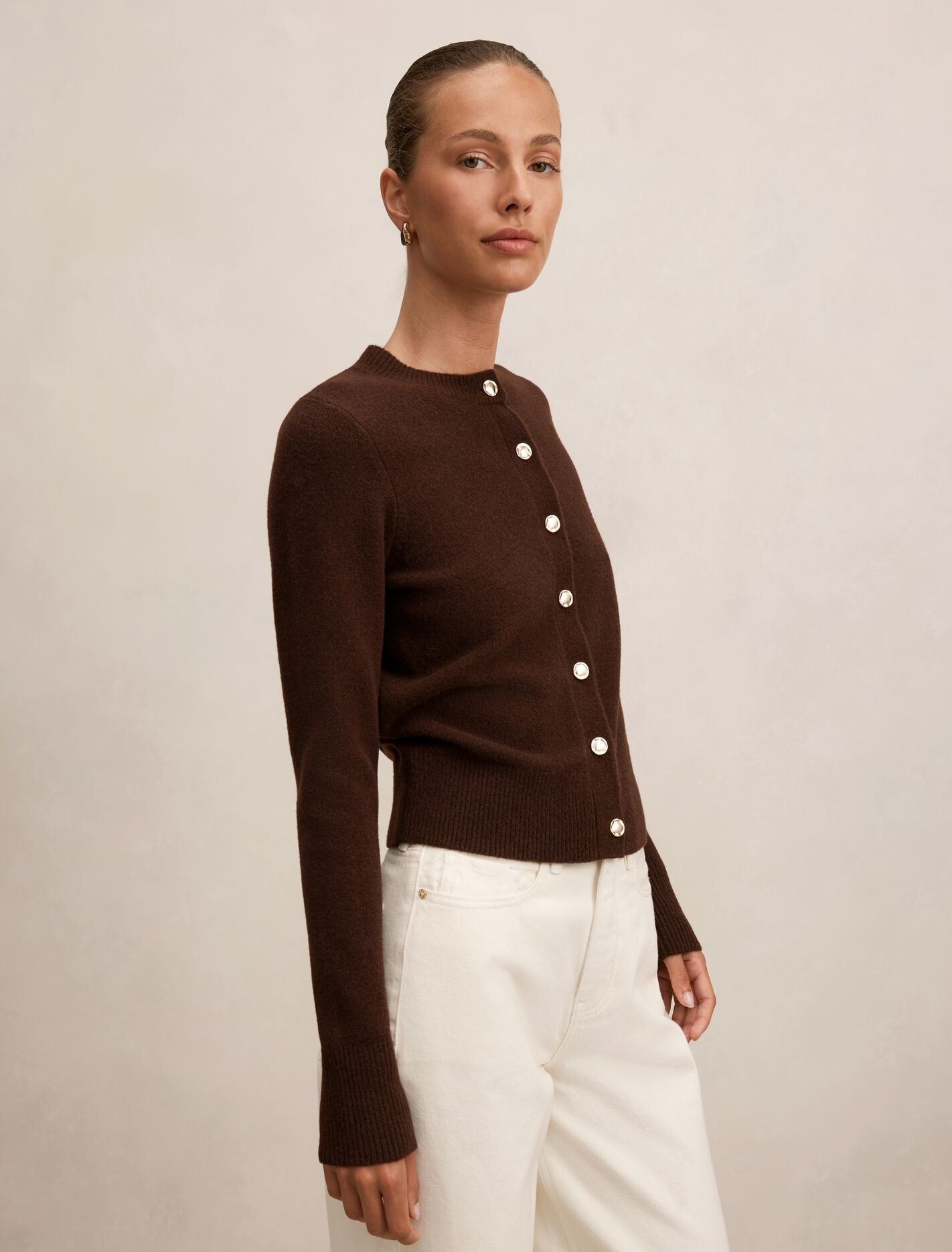 May Crew Neck Cardigan Deep Chocolate | Forever New