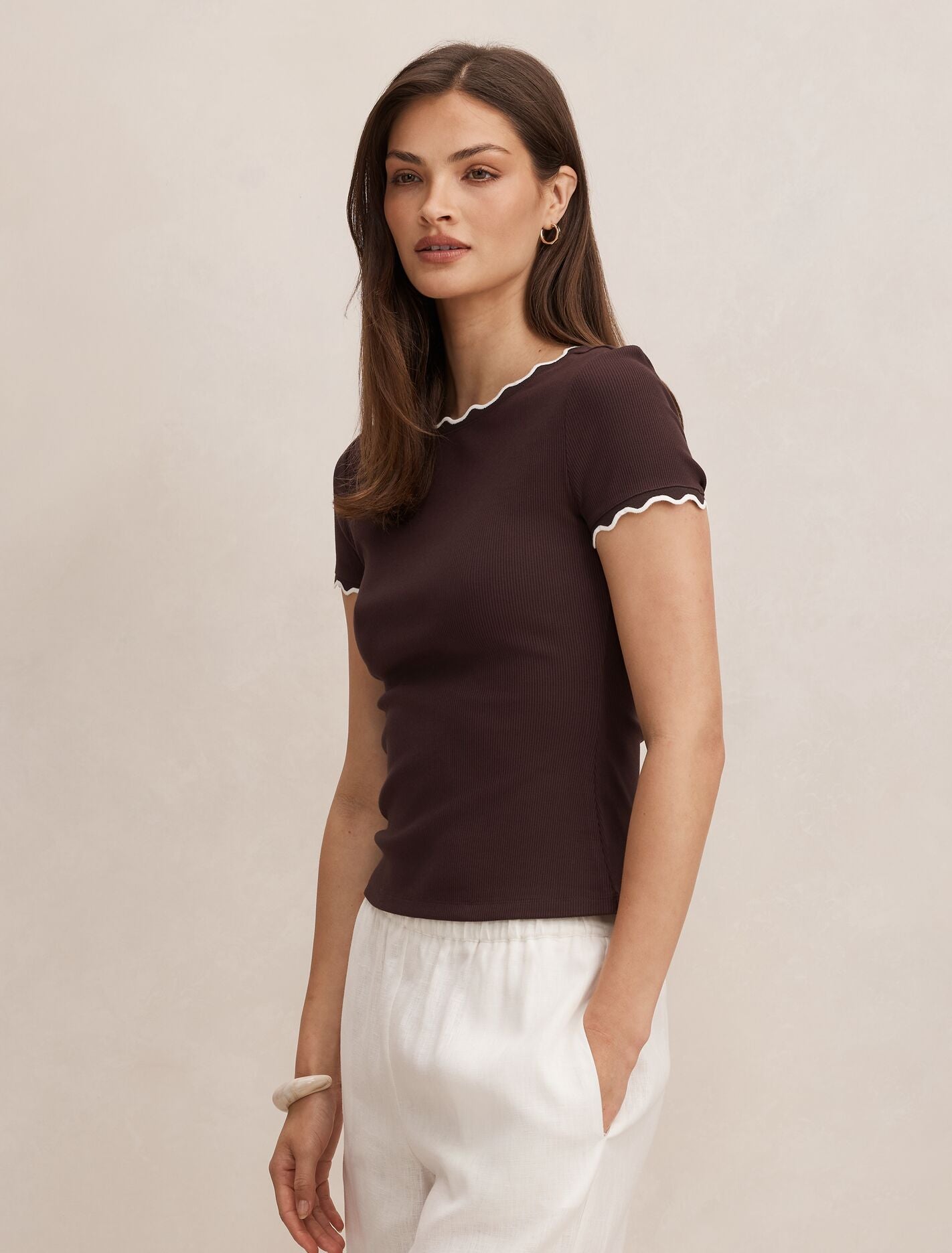 Rebecca Scallop Trim T-shirt Forever New