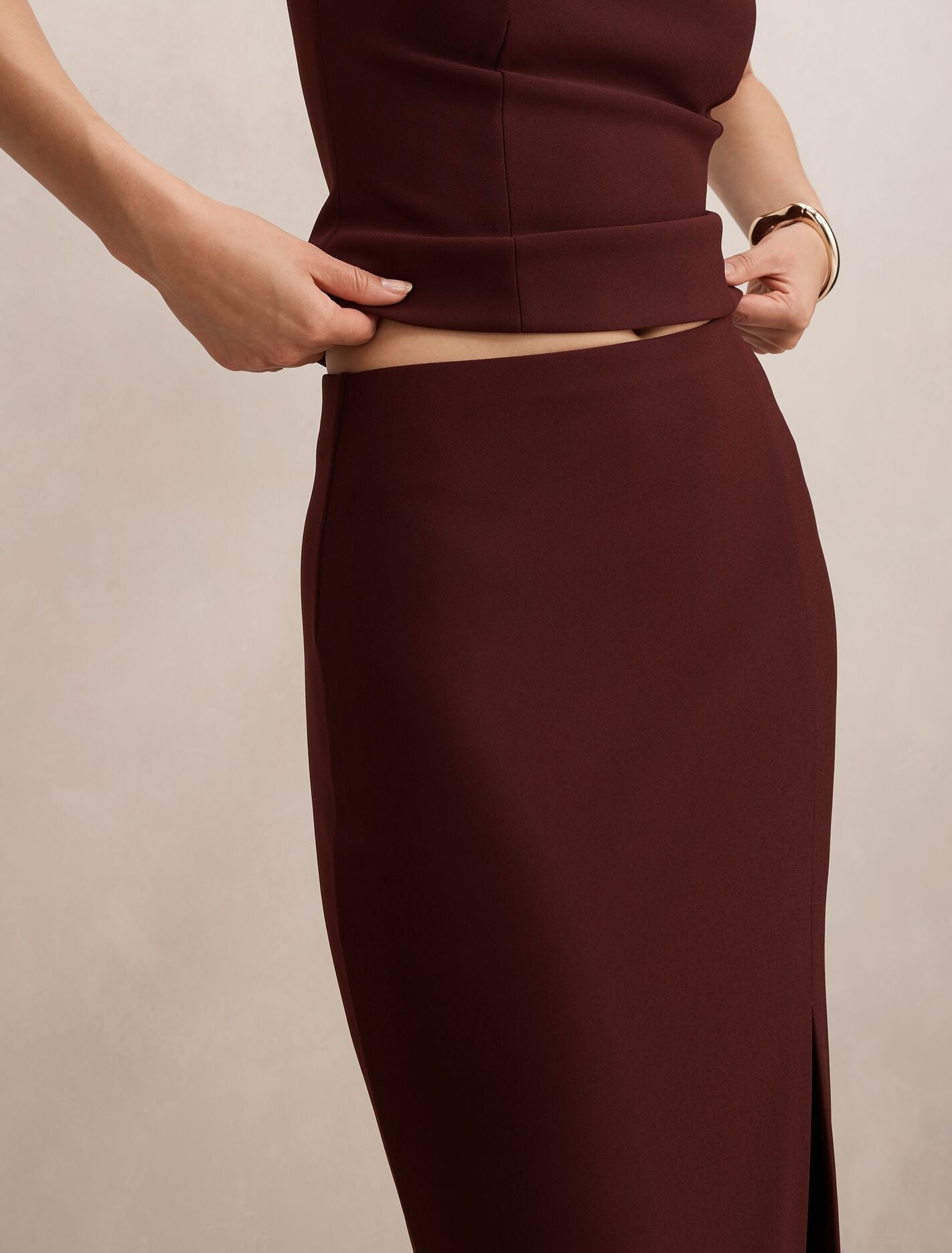 Lacey Crepe Split Midi Skirt Forever New