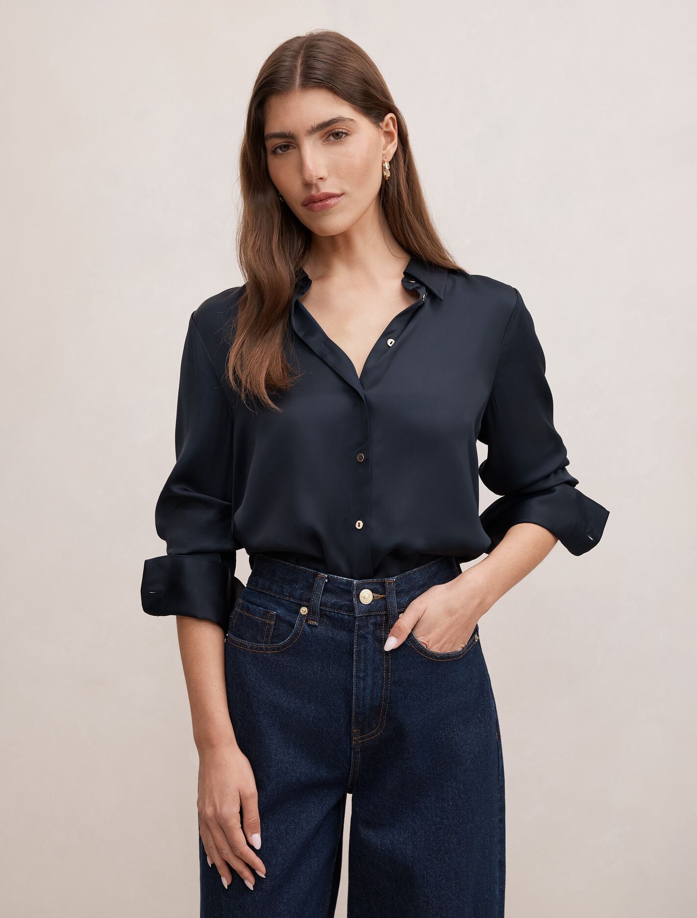 Coco Satin Shirt Navy Forever New