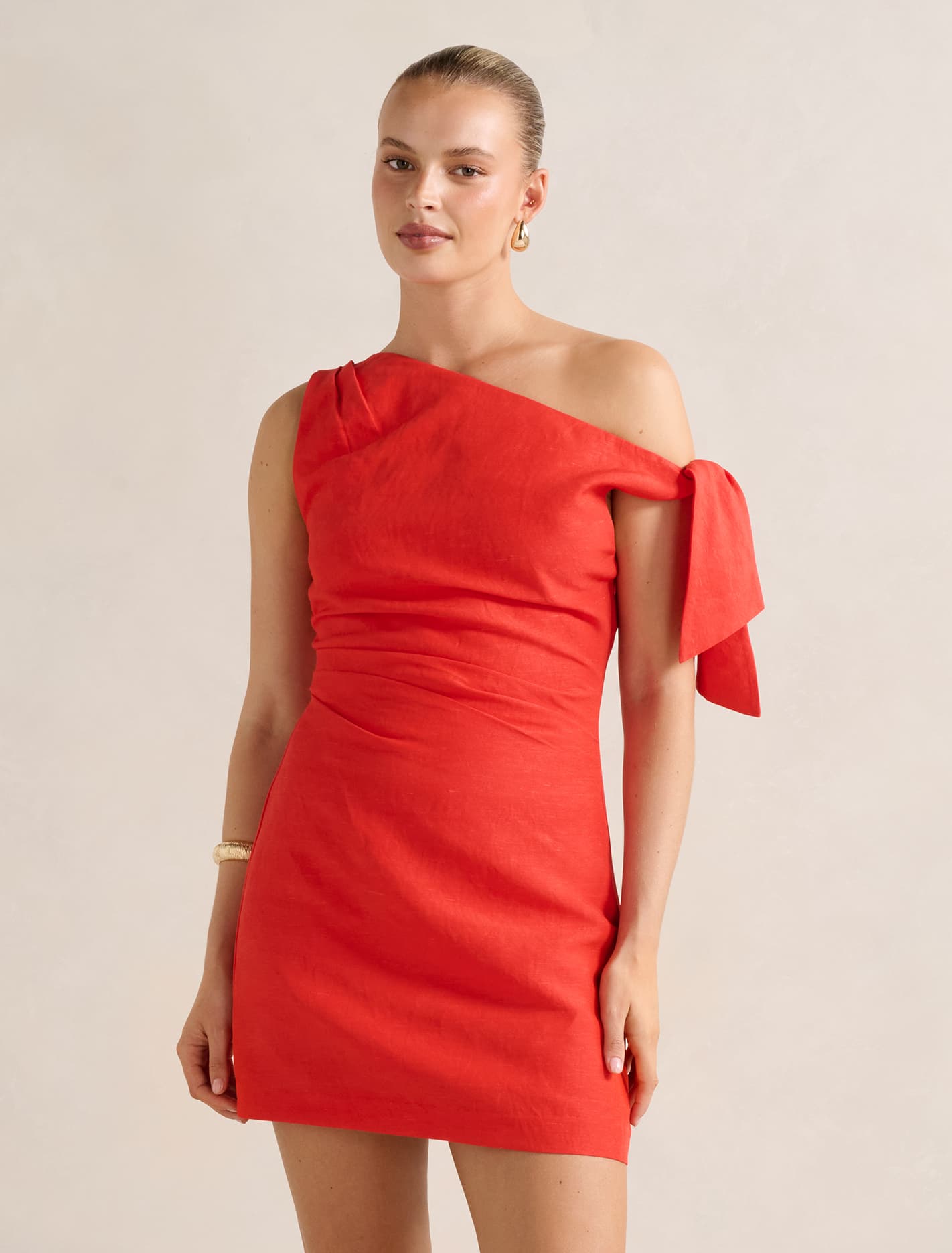 Cinzia Tipped Shoulder Linen Mini Dress