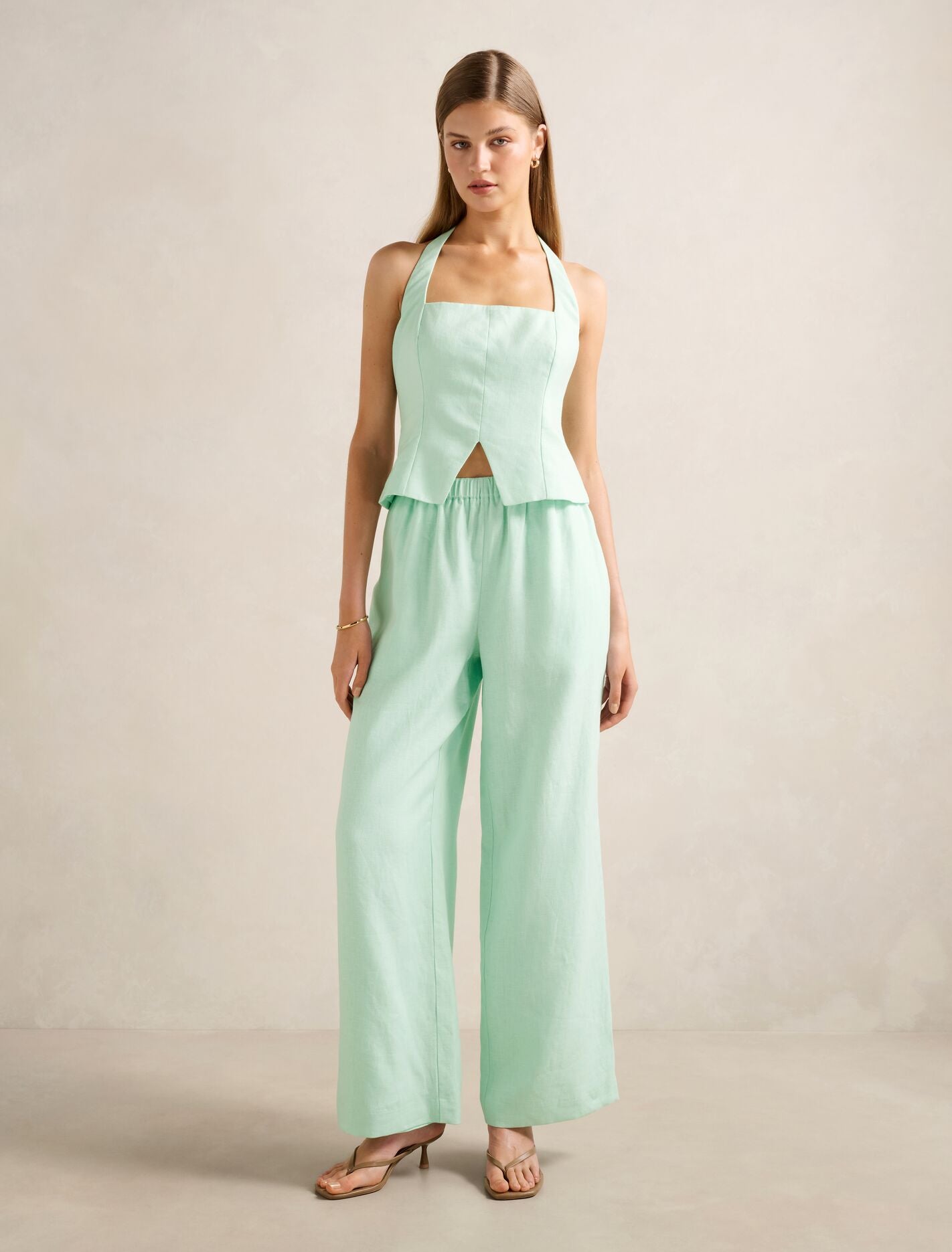 Ally Linen Elastic Wide Leg Pants