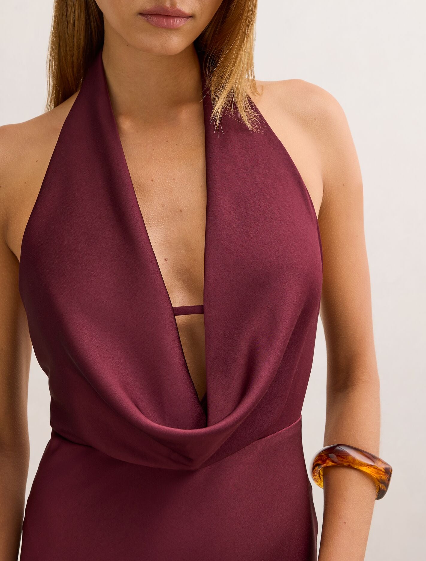 Becca Cowl Halter Satin Dress Forever New