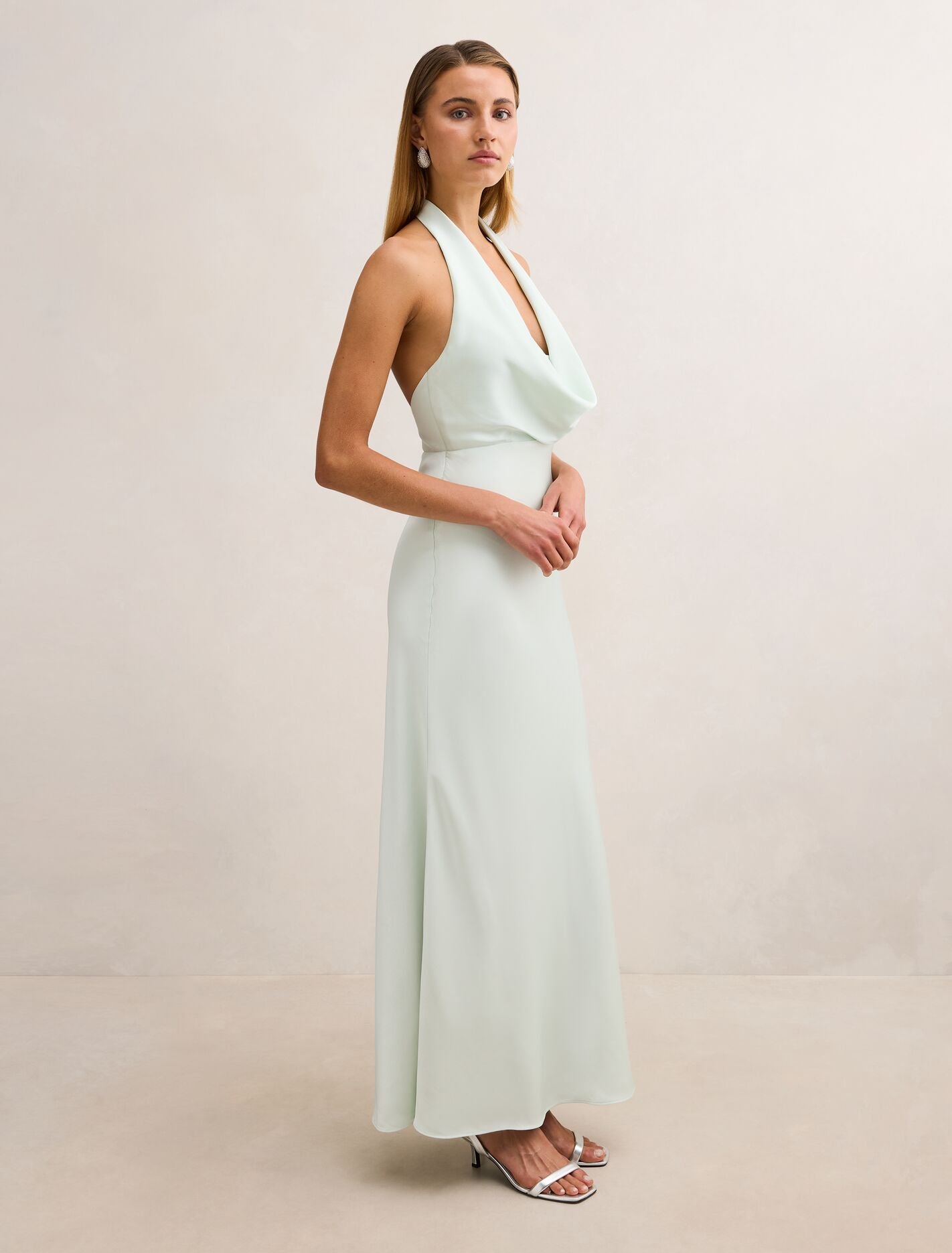 Becca Cowl Halter Satin Dress Forever New