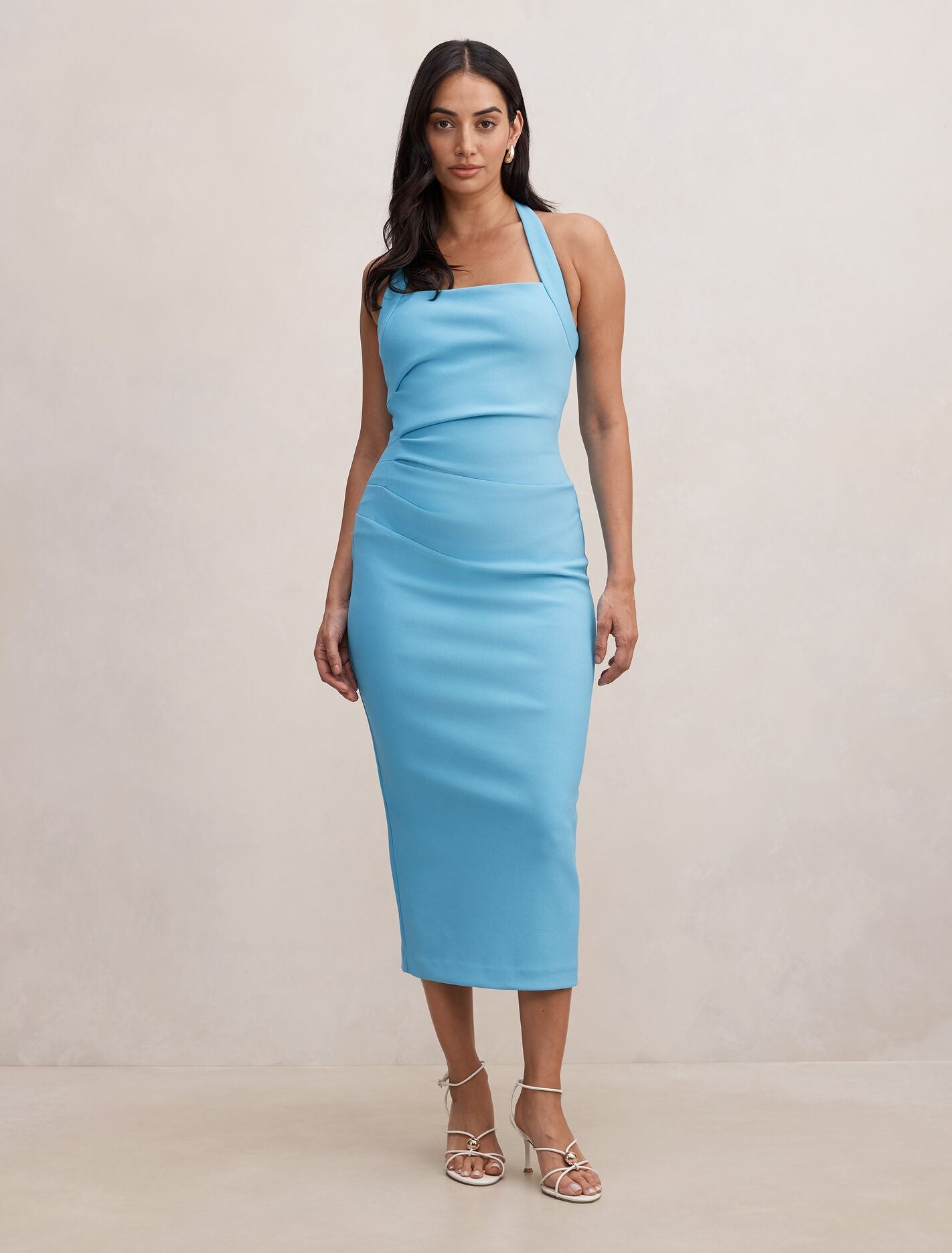 Georgie Halter Ruched Bodycon Dress Blue Mist Forever New