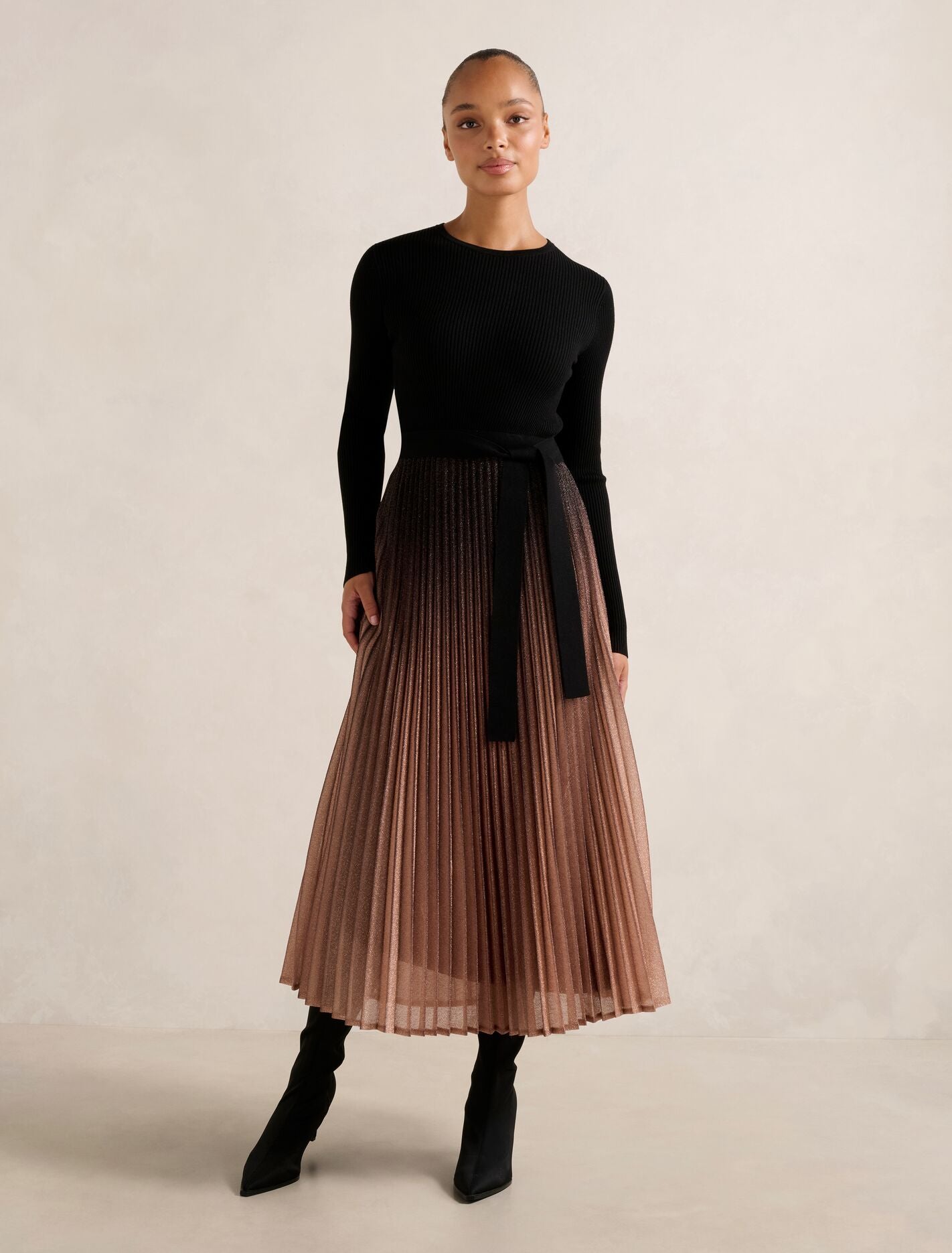 Celina Ombre Metallic Midi Dress Black Forever New