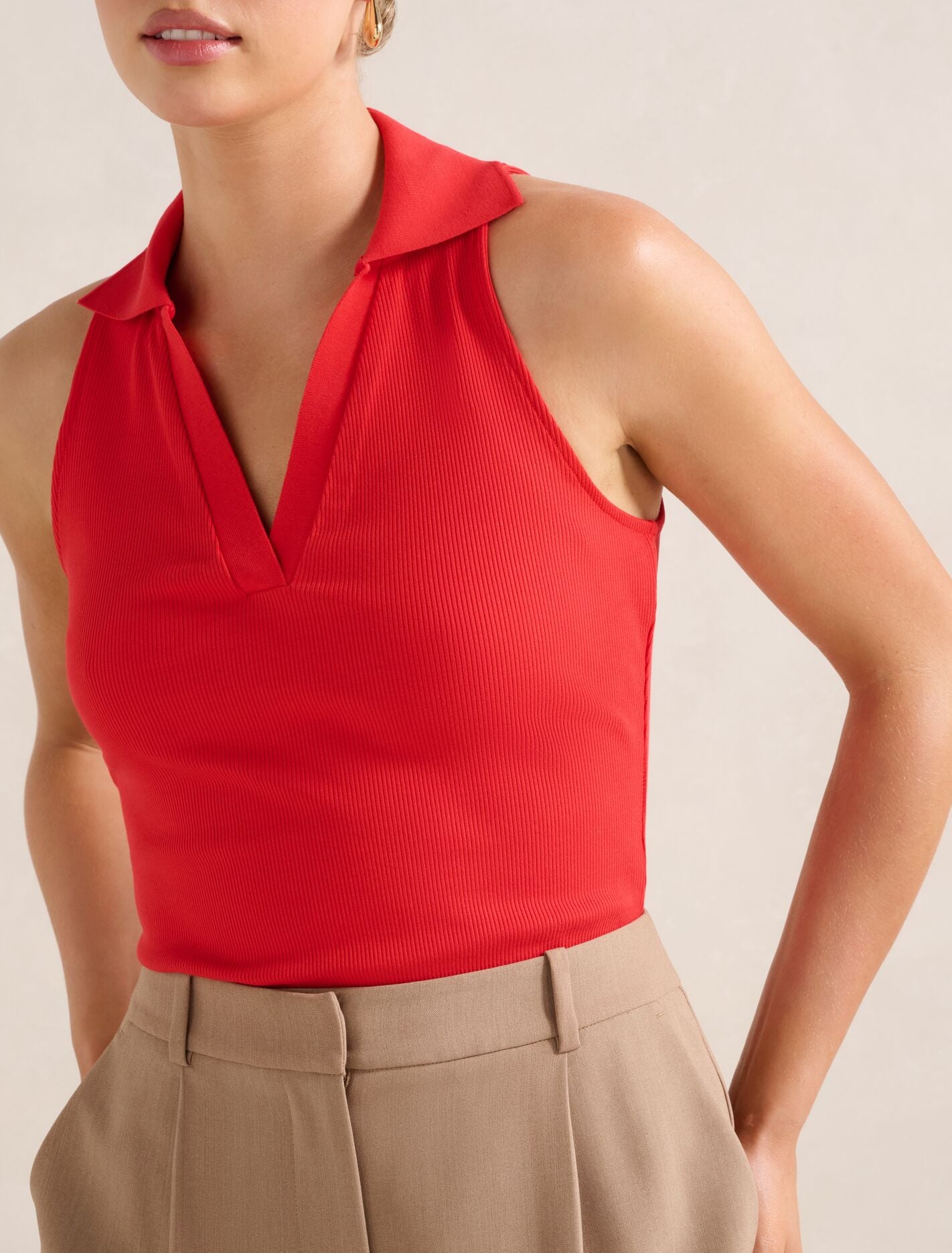 Clover Collared Halter Top Red | Forever New