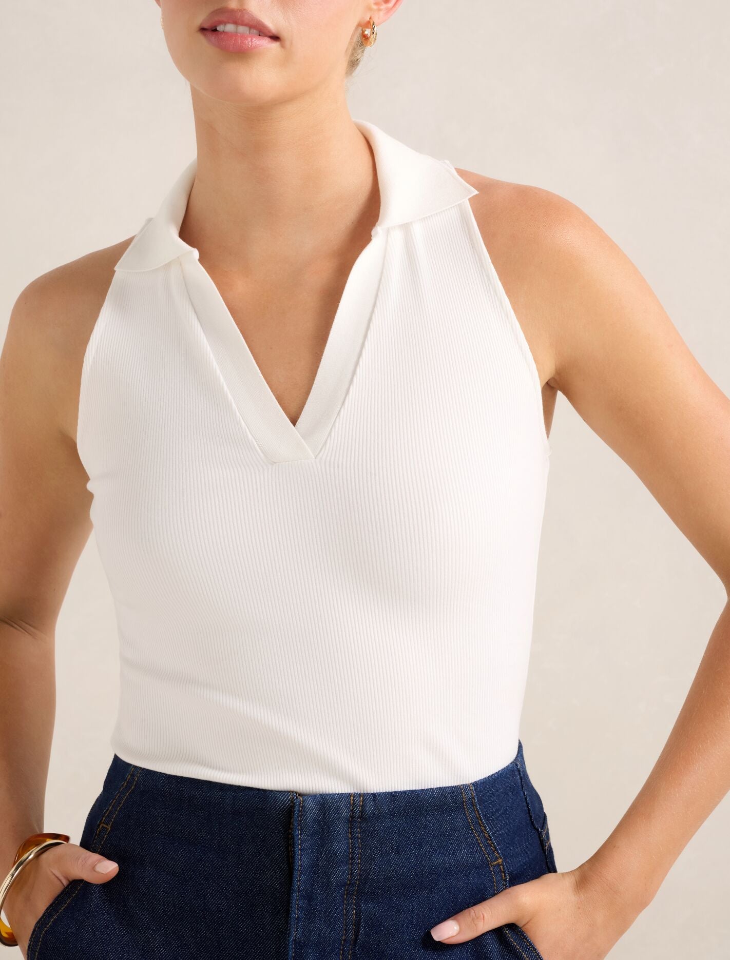 Clover Collared Halter Top Forever New