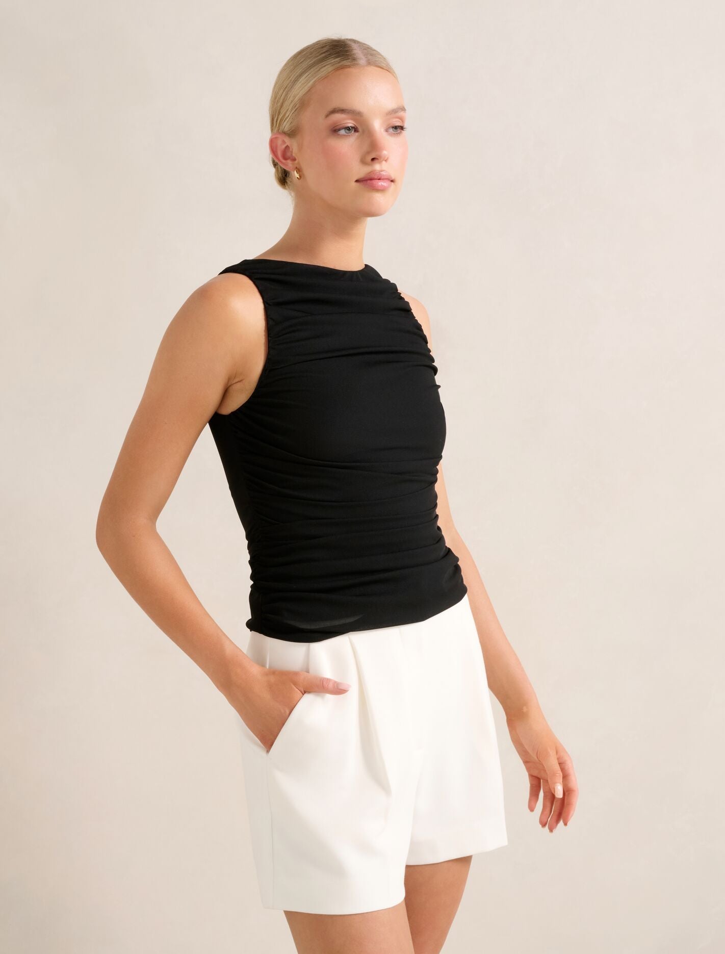 Pippa Ruched Boat Neck Top Forever New