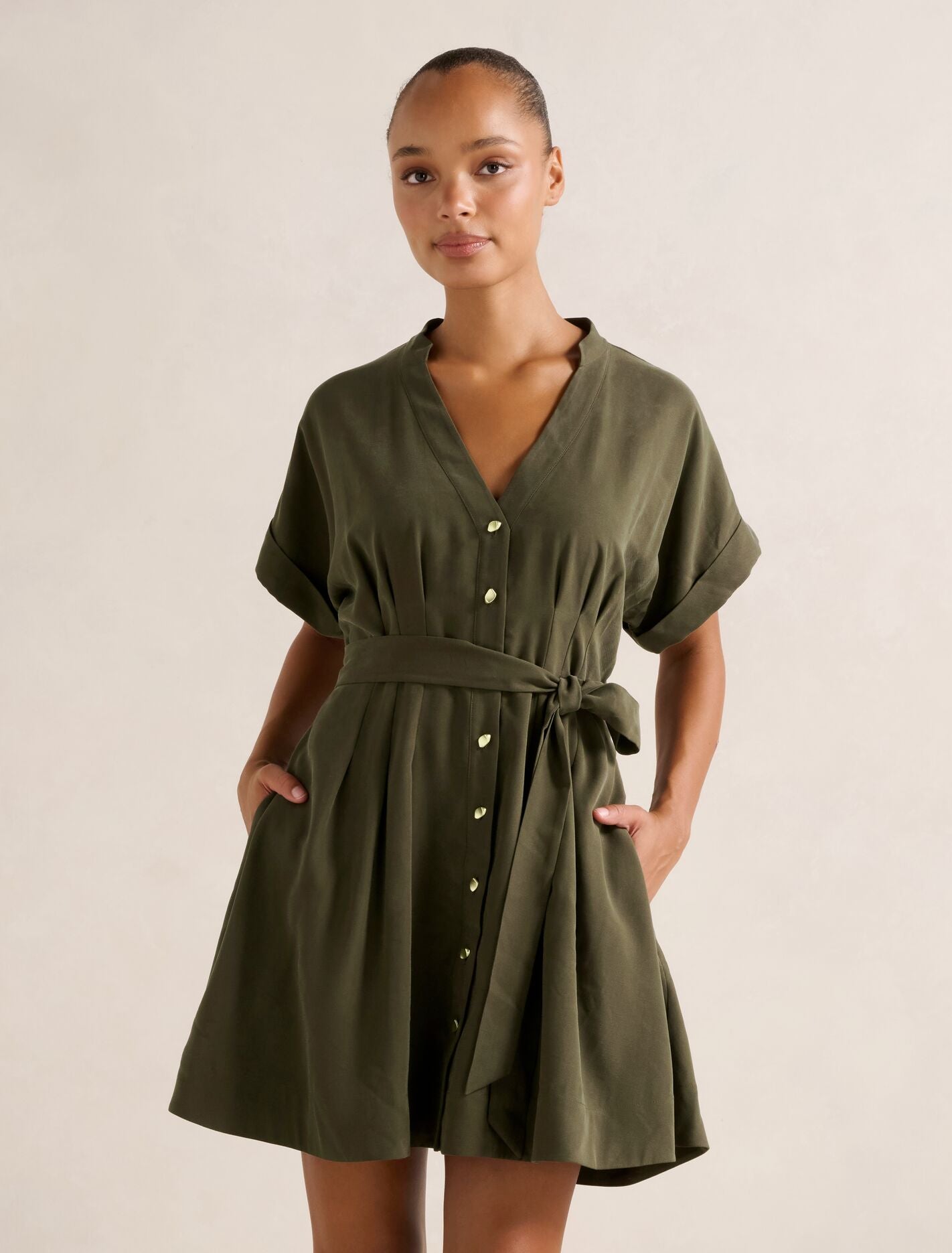 Brydie Belted Mini Dress Dark Green Forever New