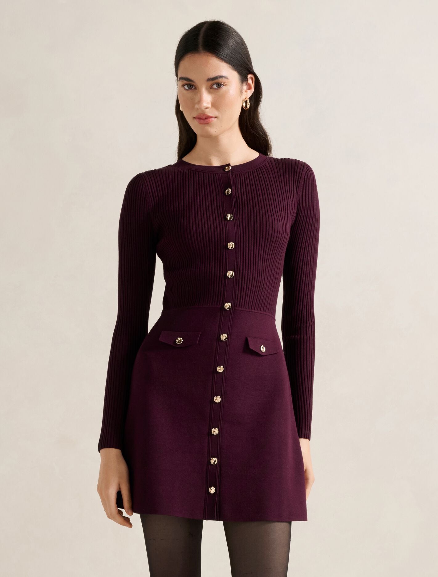 Issie Long Sleeve Knit Mini Dress Mulberry | Forever New