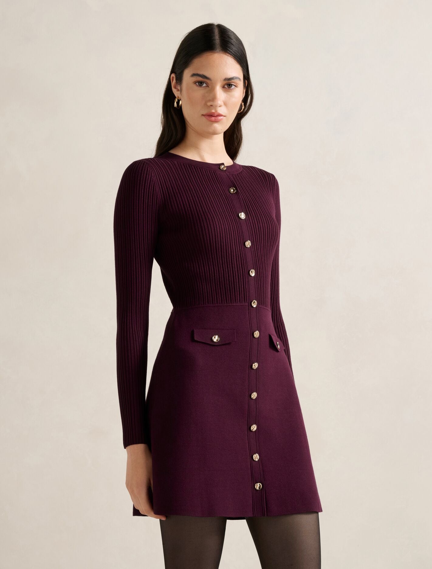 Issie Long Sleeve Knit Mini Dress Mulberry | Forever New