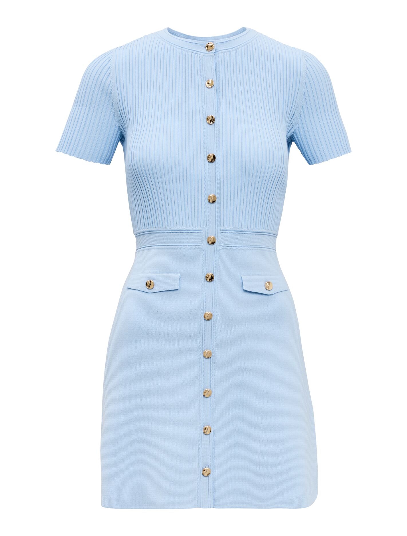 Issie Short Sleeve Knit Mini Dress Soft Blue | Forever New