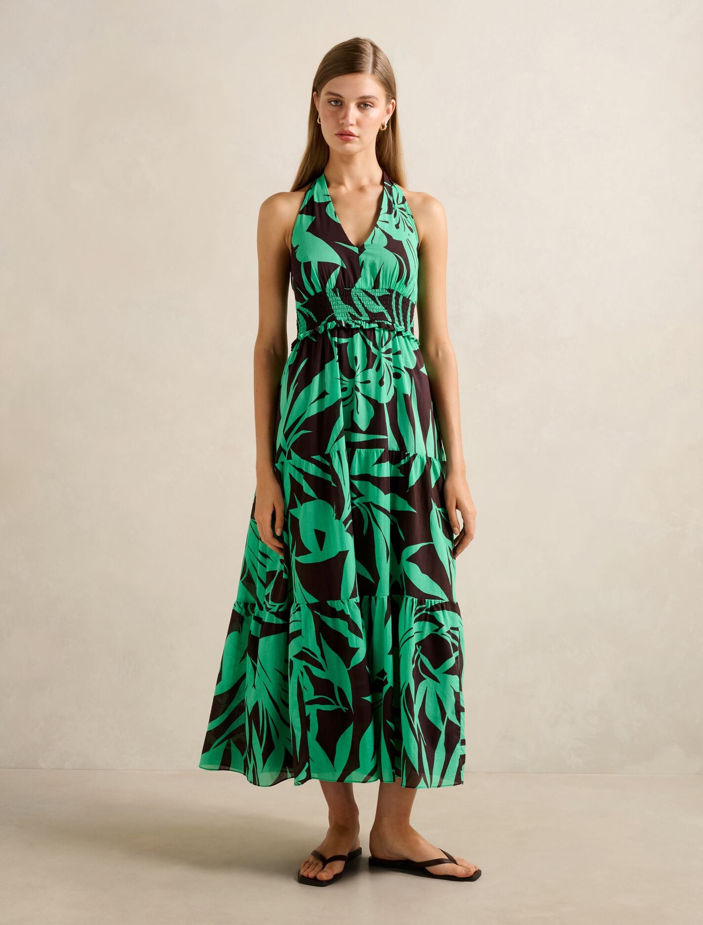 Gabrielle Shirred Halter Midi Dress