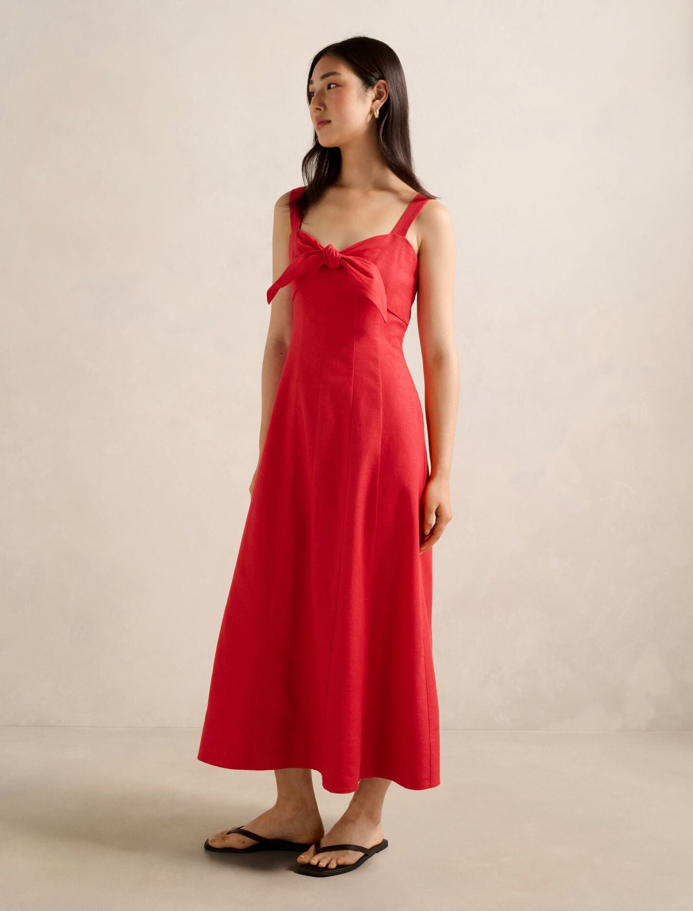 Kara Tie Front Linen Midi Dress Forever New
