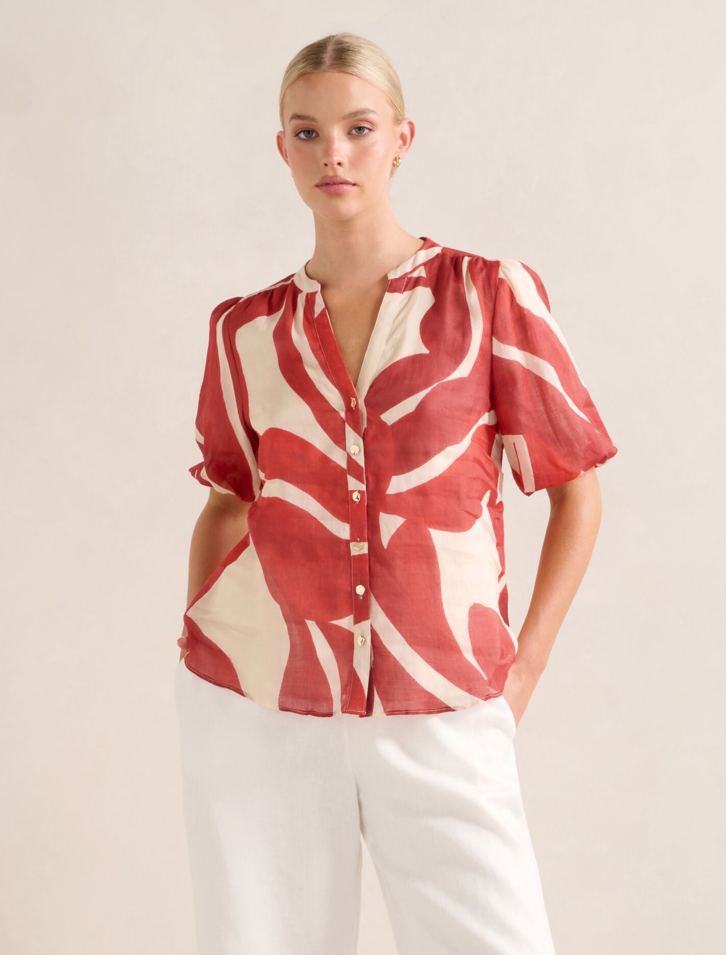 Bianca Puff Sleeve Blouse Nusa Leaf Forever New
