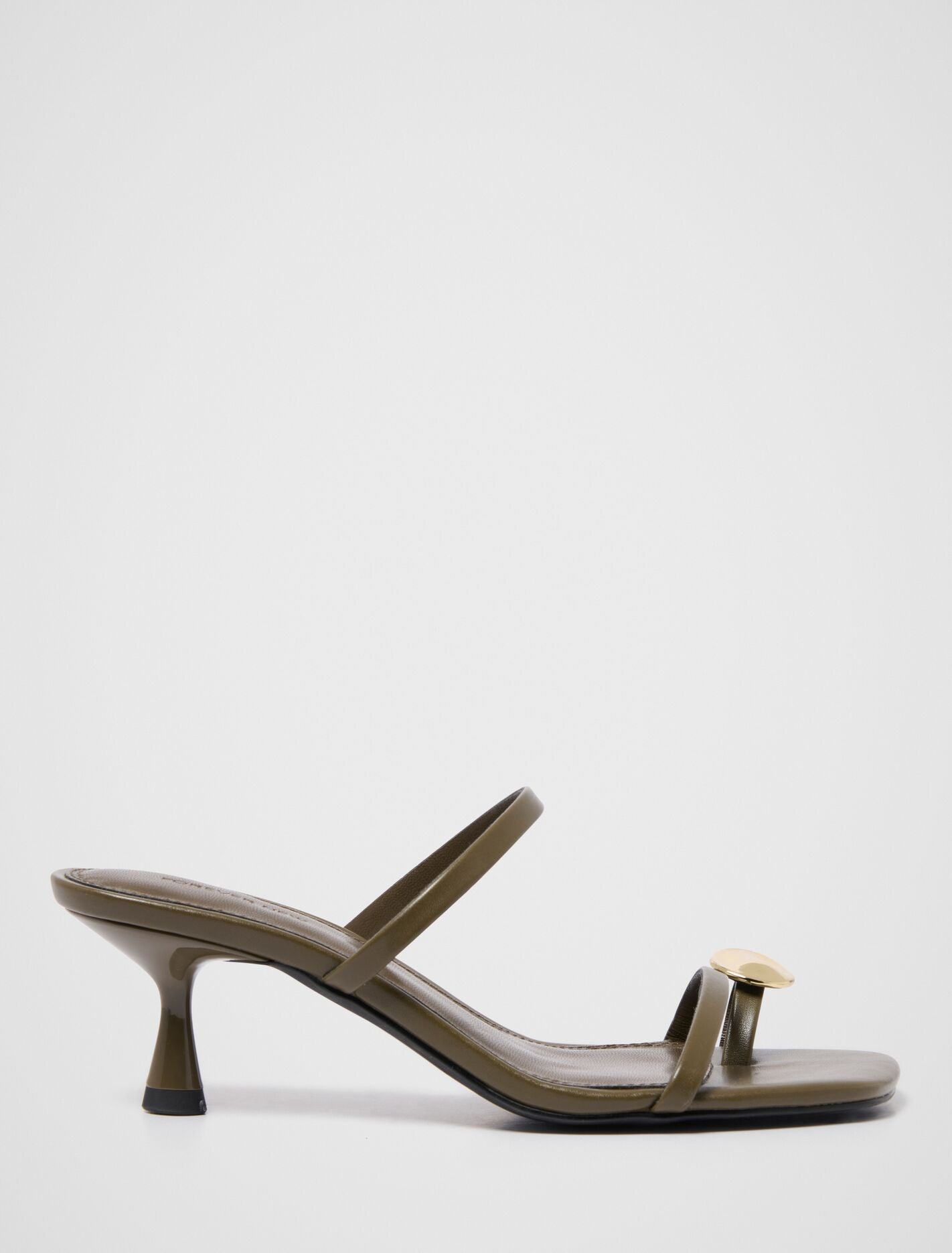 Michaela Metal Trim Toe Post Strappy Heeled Sandal Khaki Forever New