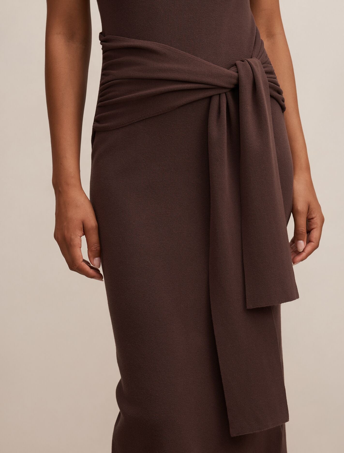 Margot Wrap Detail Knit Midi Dress Mocha | Forever New