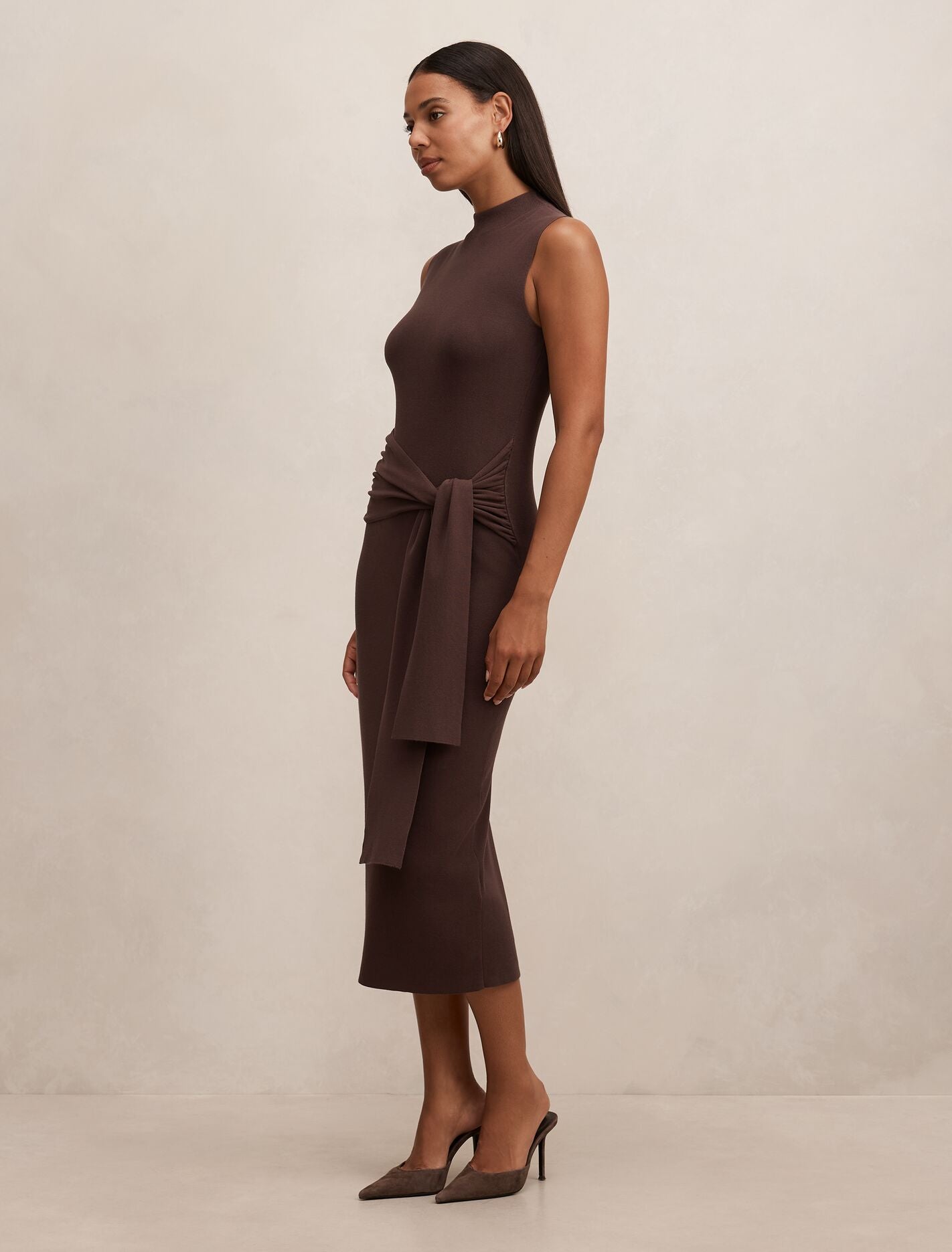 Margot Wrap Detail Knit Midi Dress Mocha | Forever New