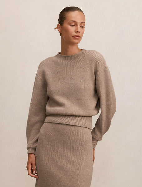Cora Cinched Hem Knit Sweater Soft Mocha Co Ord | Forever New