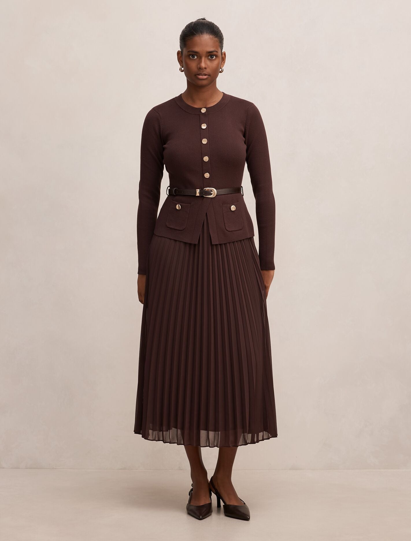 Daphne Petite Midi Dress Chocolate | Forever New