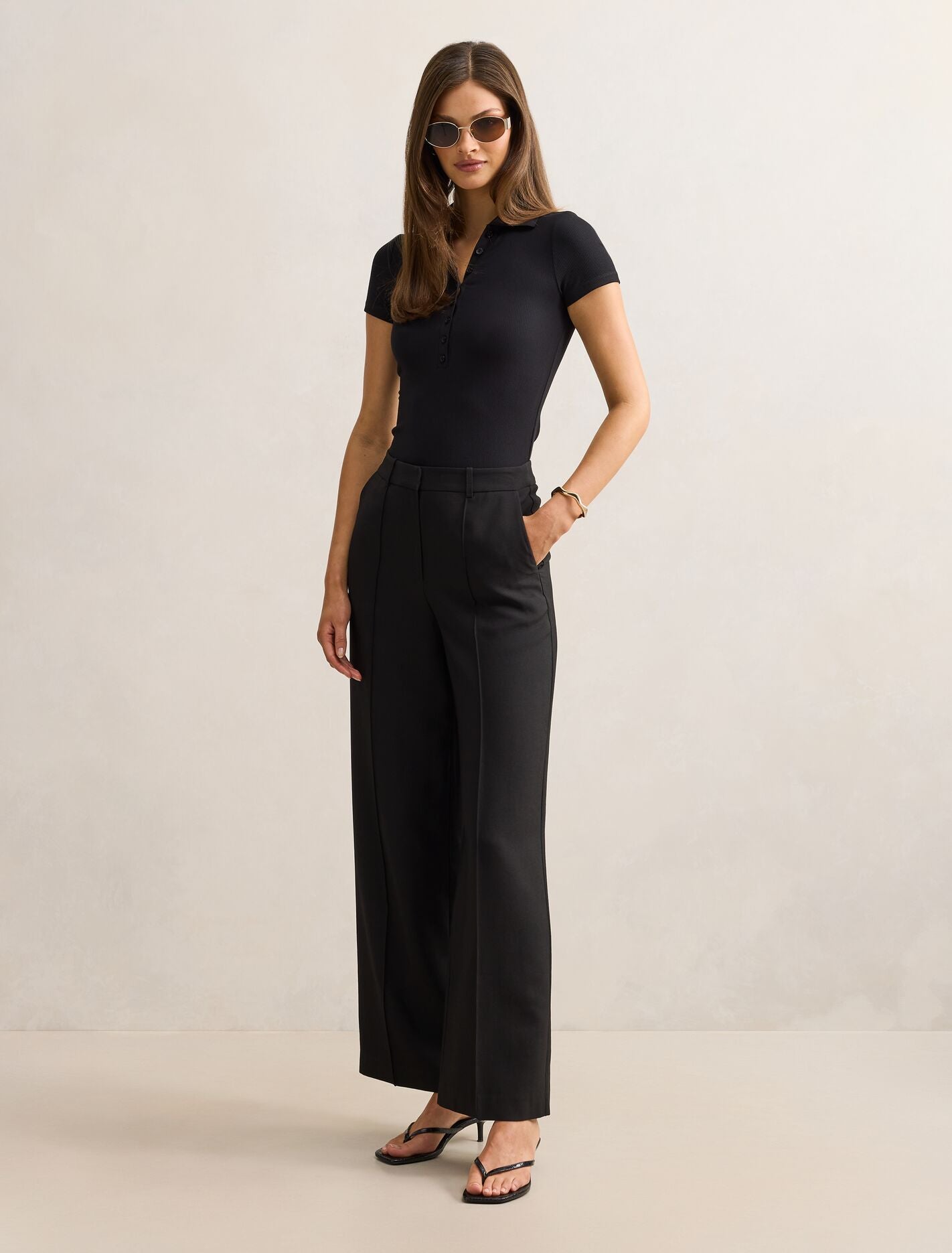 Aaliyah Ribbed Polo Top Black | Forever New