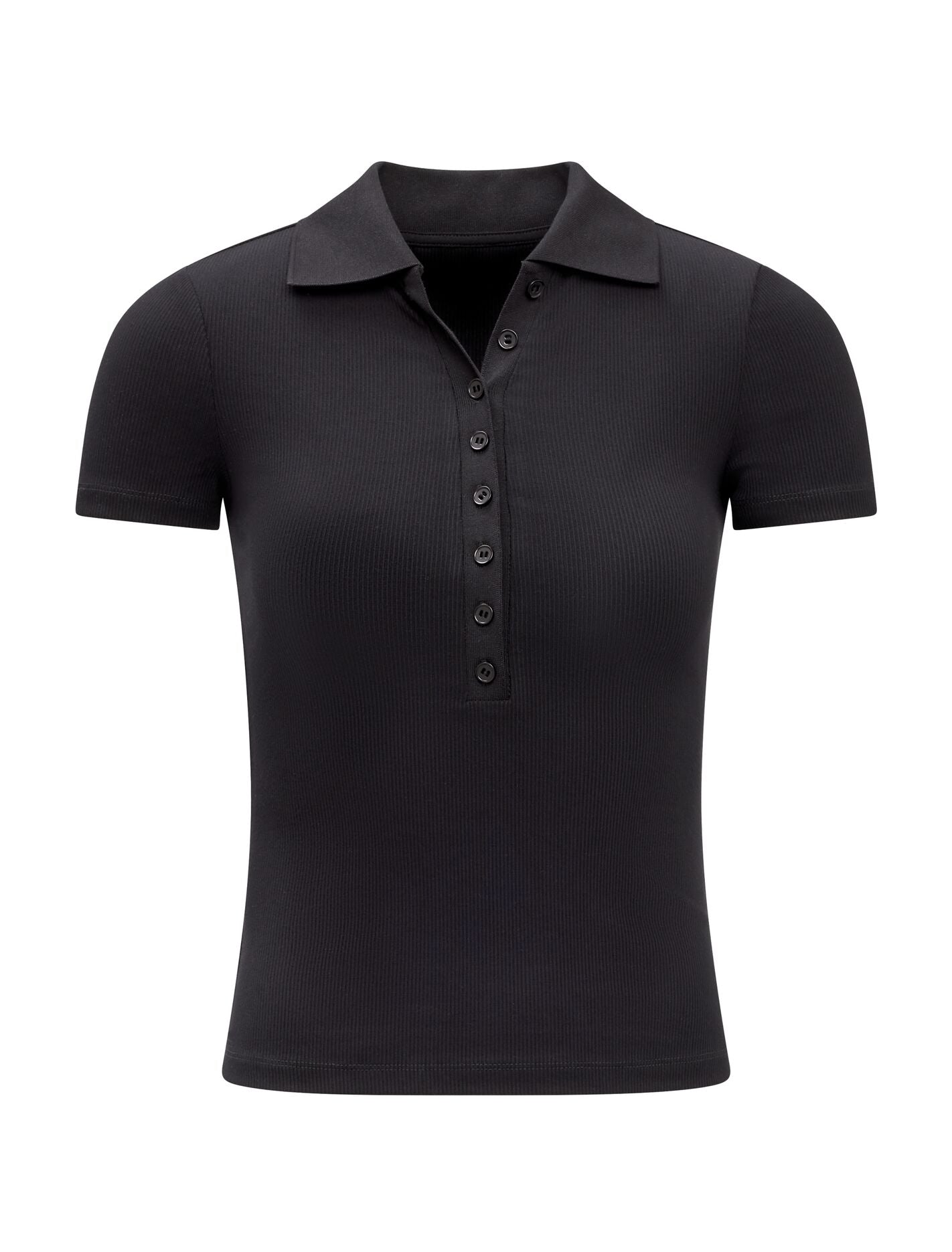 Aaliyah Ribbed Polo Top Black | Forever New