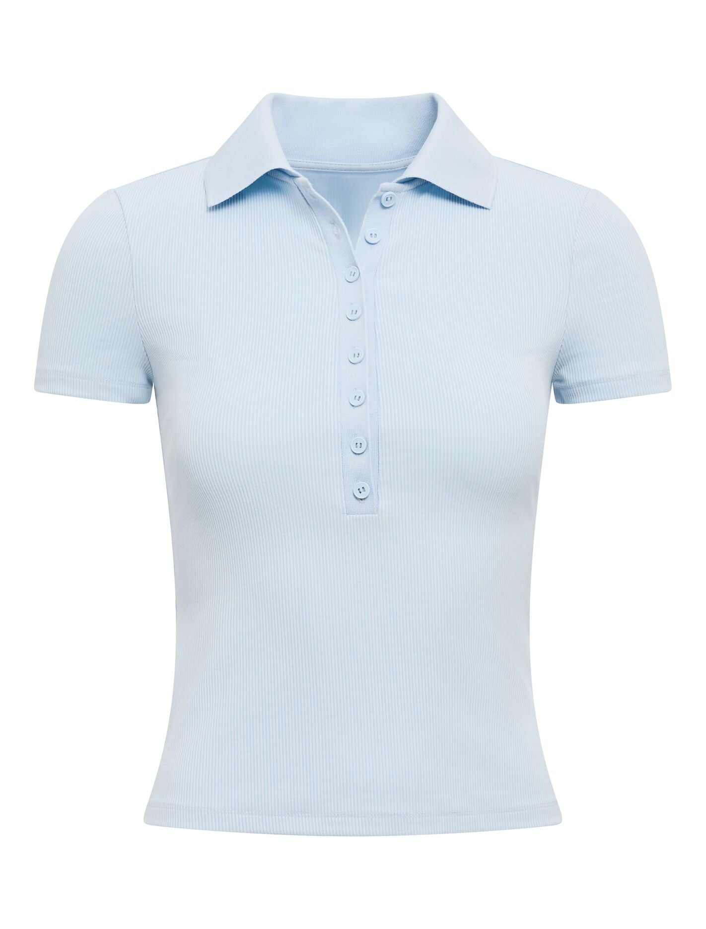 Aaliyah Ribbed Polo Top Sky Blue | Forever New