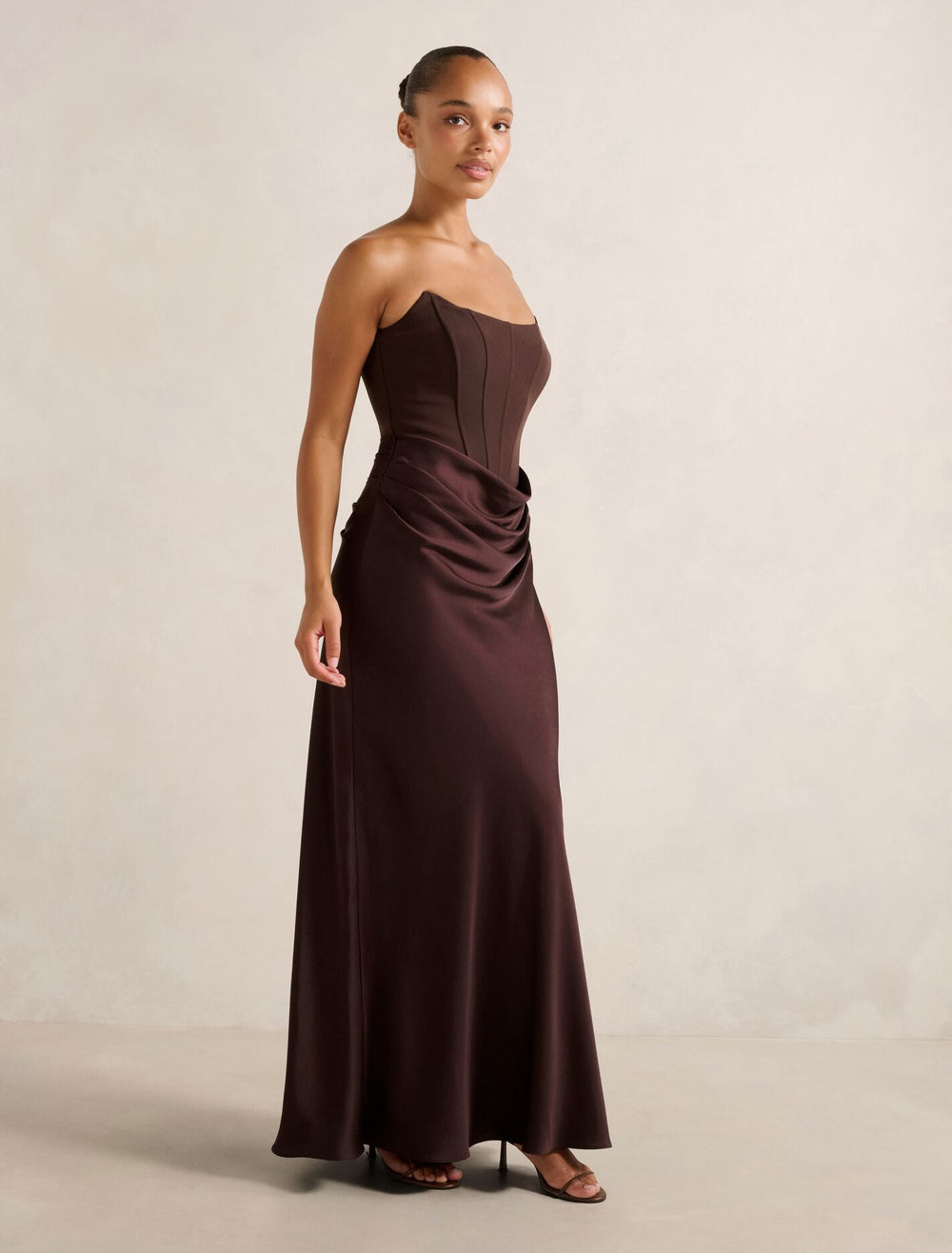 Isra Drape Strapless Maxi Dress Dark Chocolate