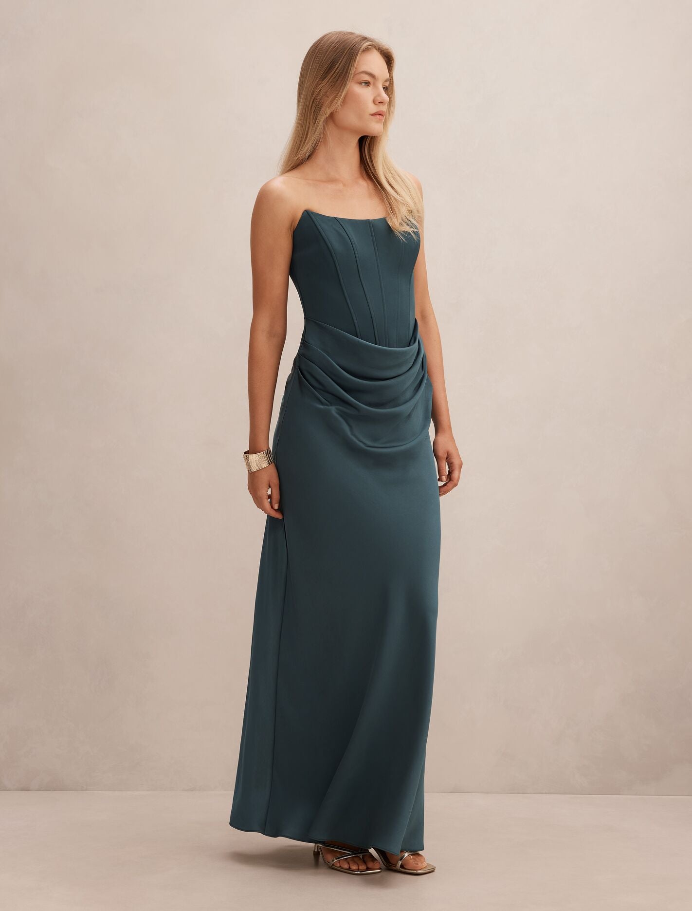 Isra Drape Strapless Maxi Dress Crystal Teal | Forever New