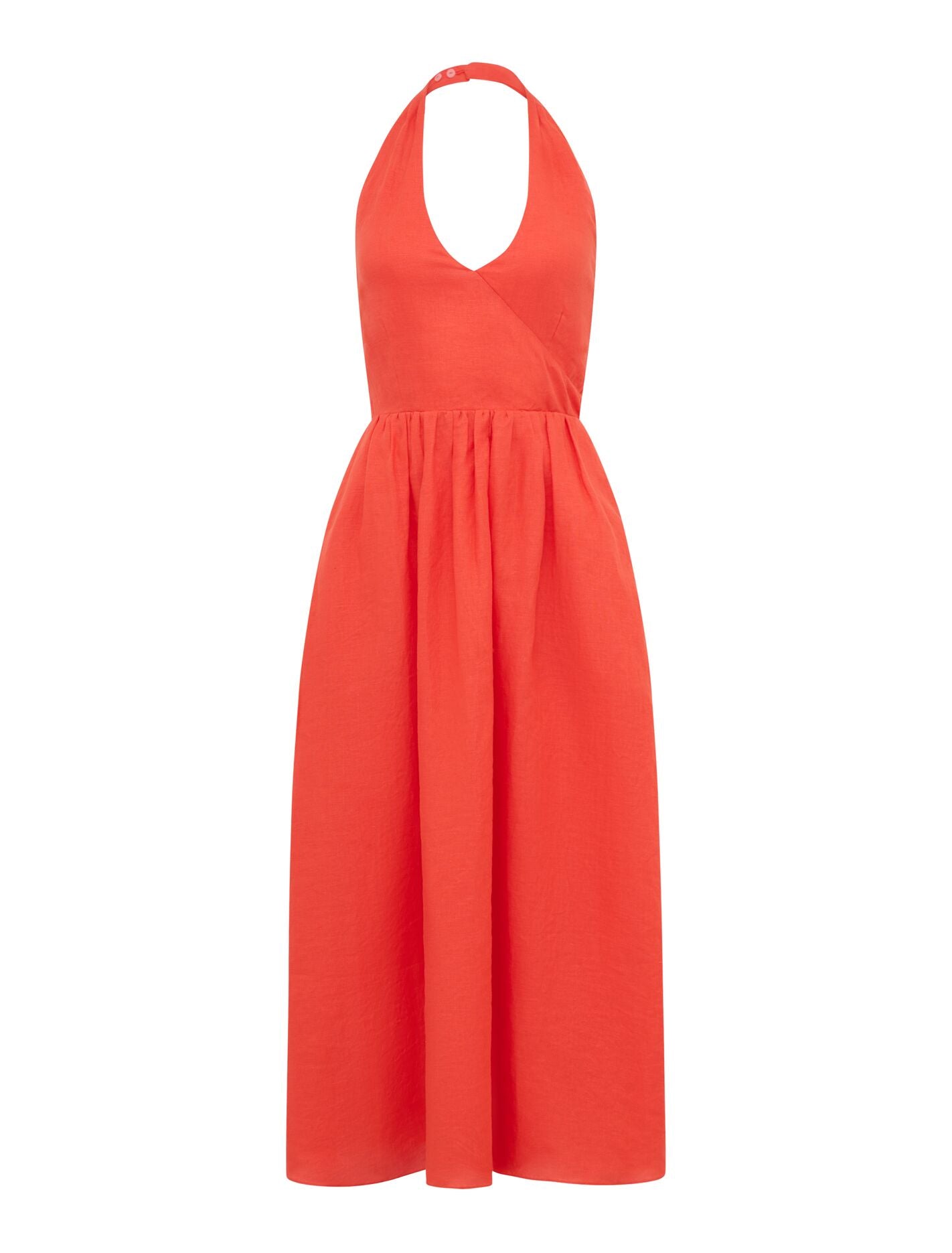 Lilian Wrap Linen Halter Midi Dress