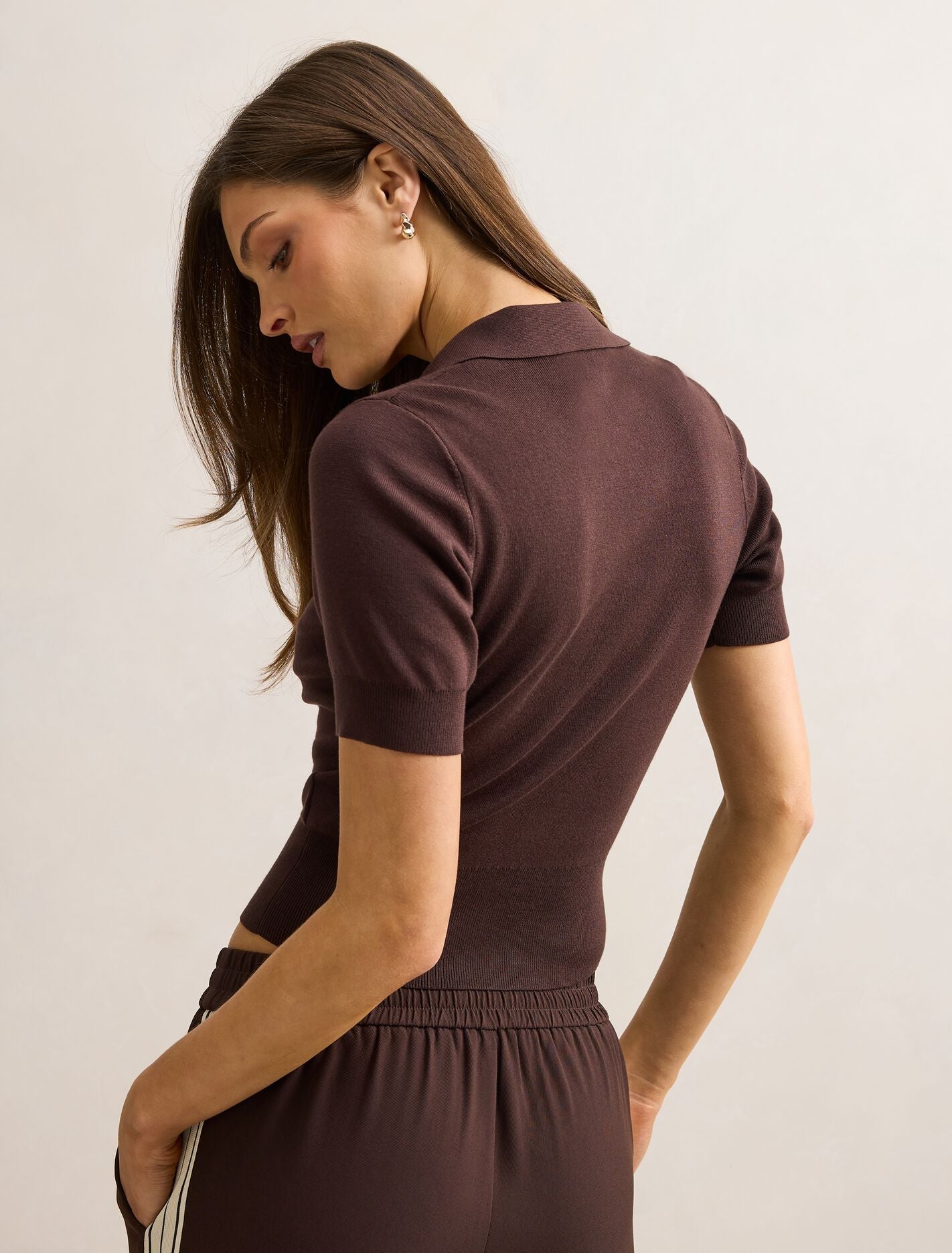 Gia Knit Polo Top Chocolate | Forever New
