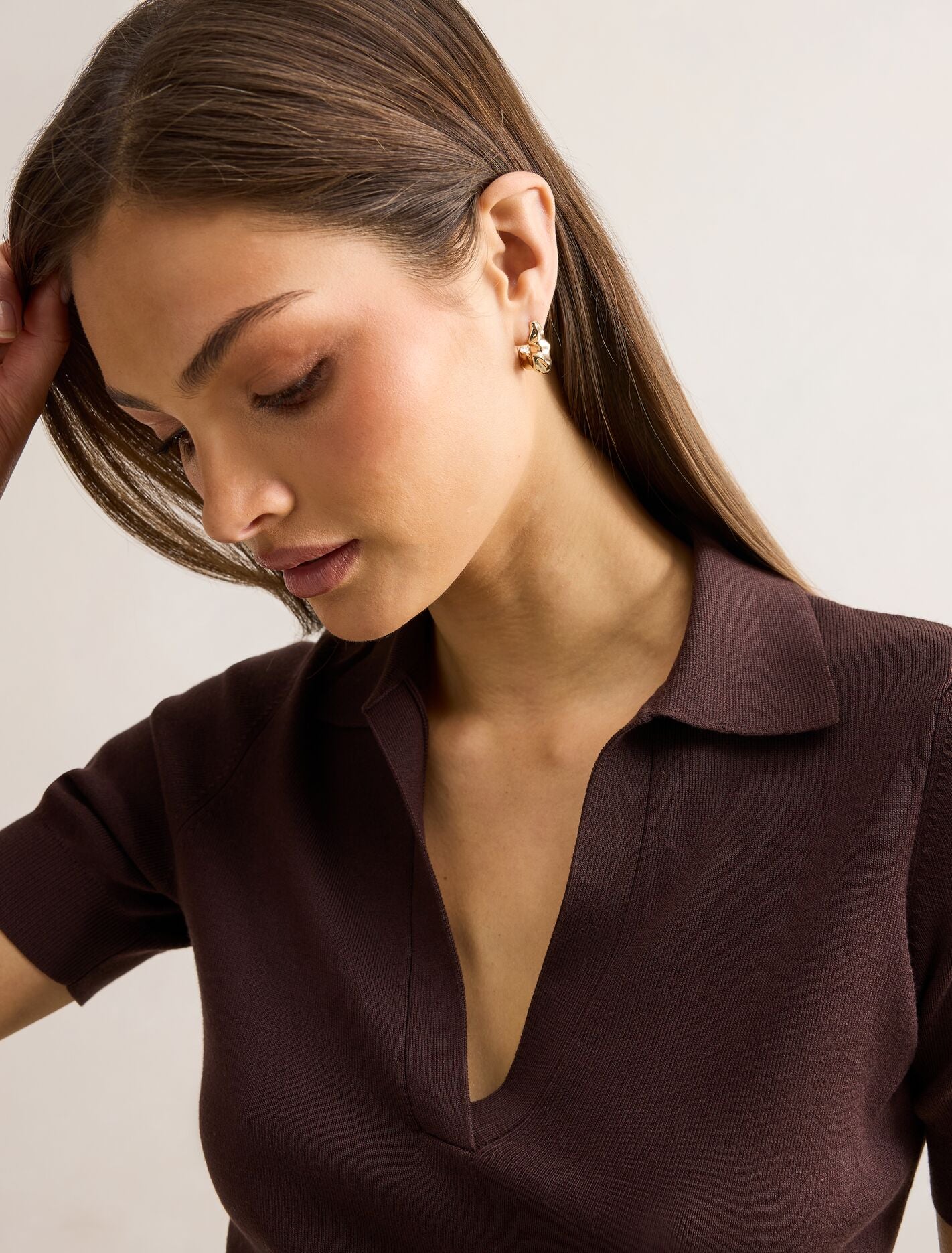 Gia Knit Polo Top Chocolate | Forever New