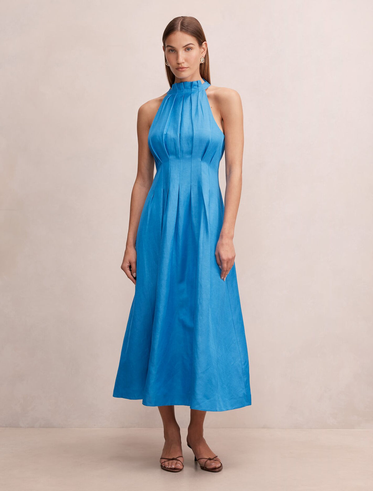Miller Pleat Halter Midi Dress