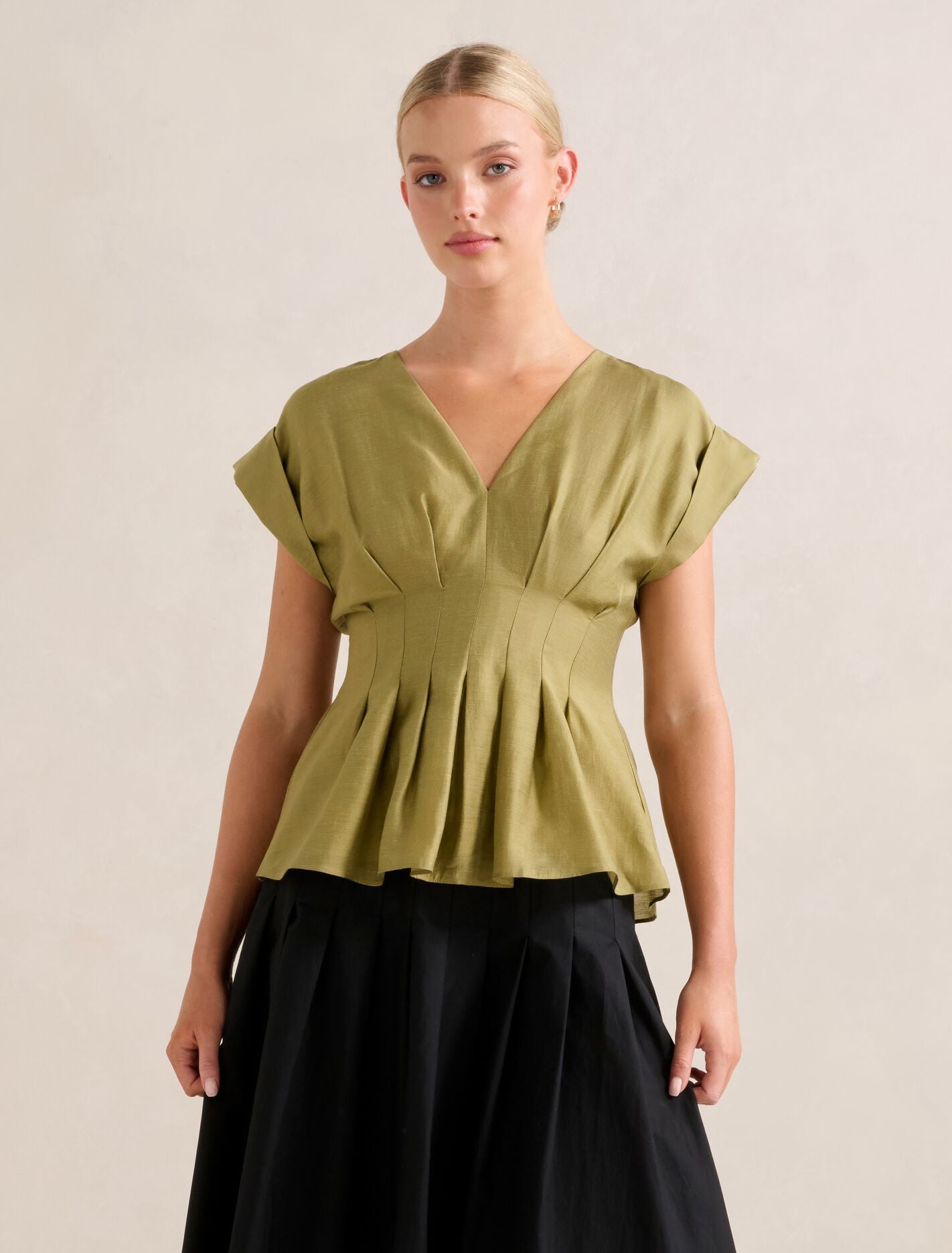 Vanessa V Neck Top Green Olive Forever New