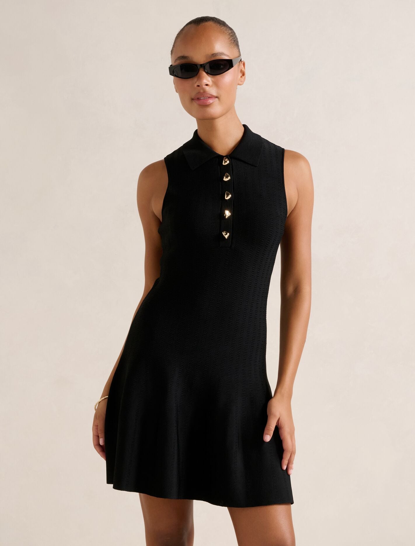 Amari Polo Knit Mini Dress Black | Forever New