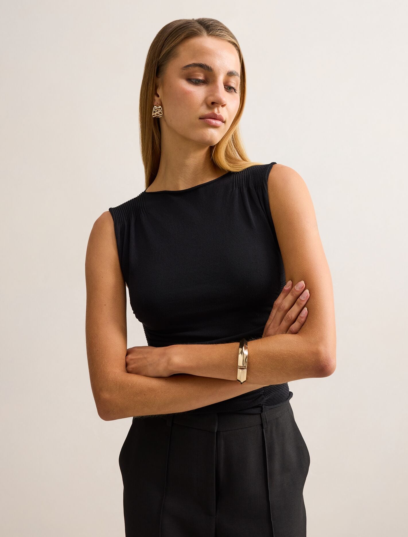 Karlie Rib Detail Knit Top Black | Forever New
