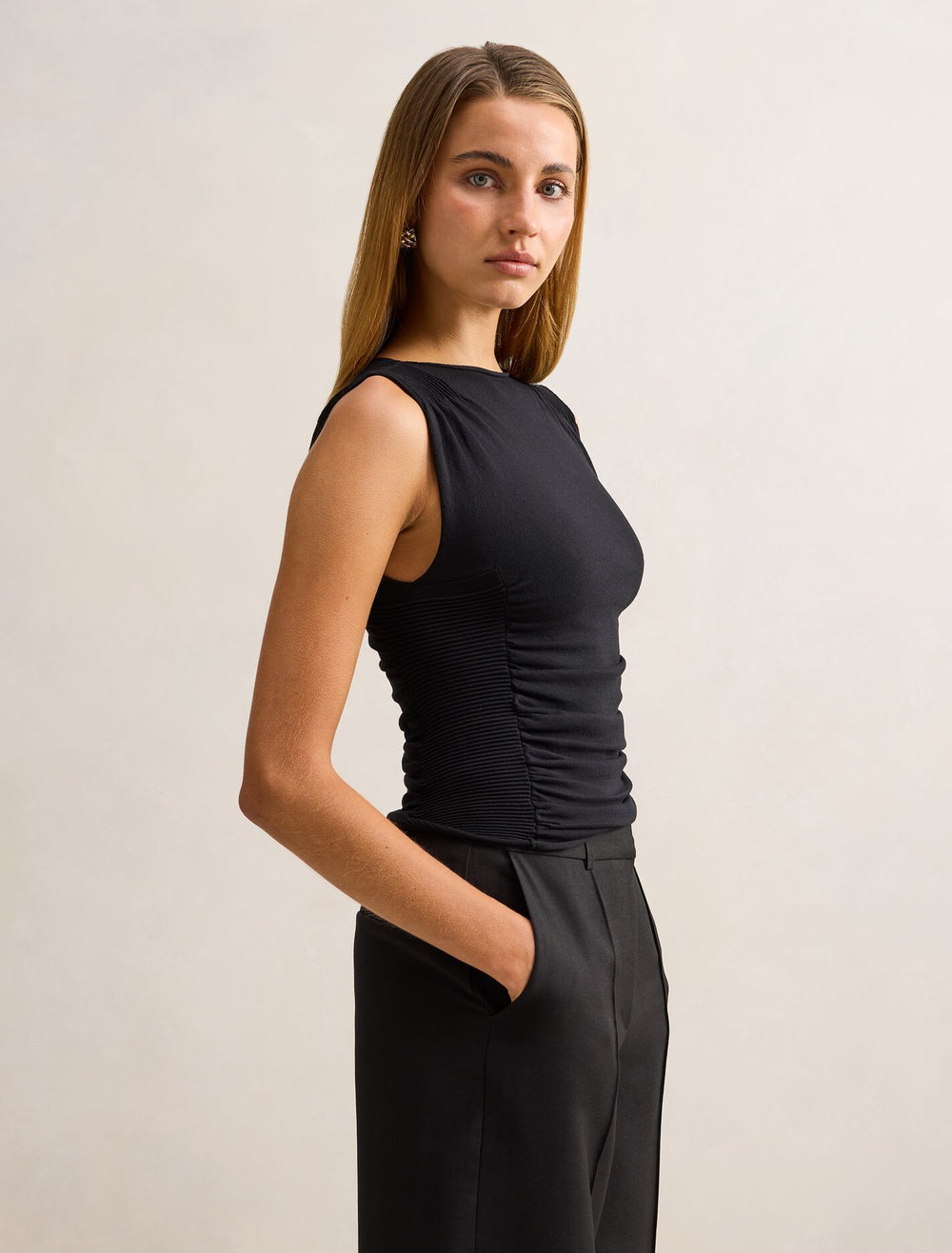 Karlie Rib Detail Knit Top Black | Forever New