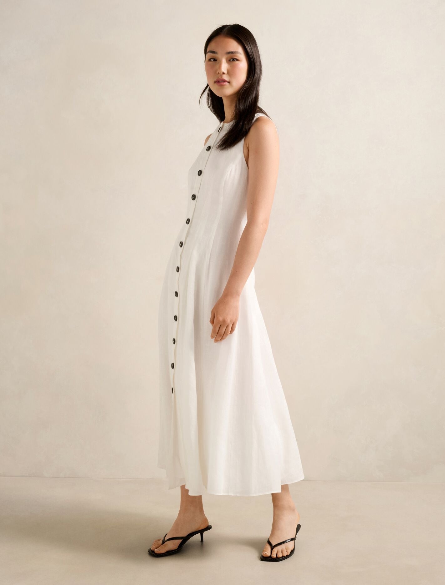 Pia Button Front Linen Midi Dress Forever New