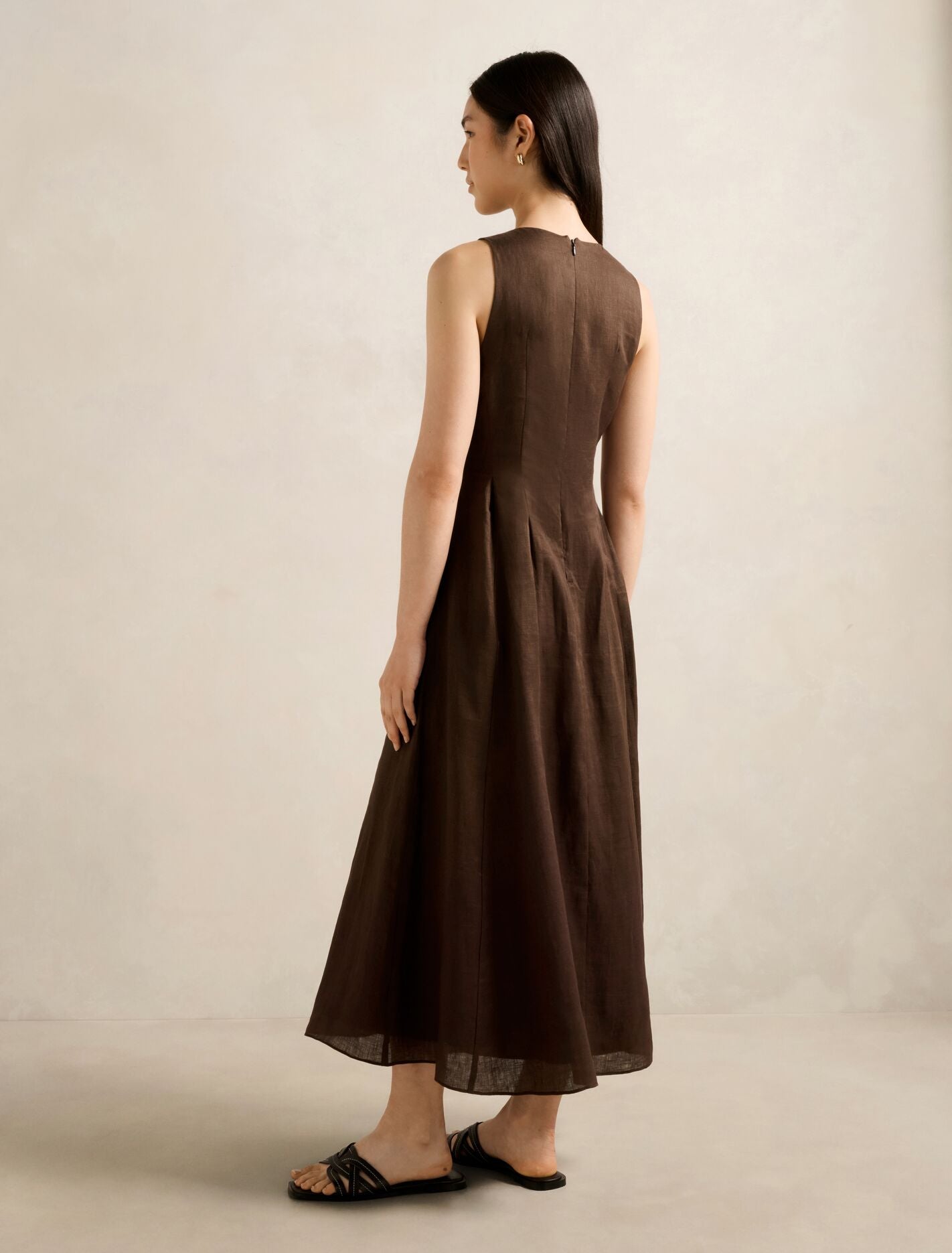 Pia Button Front Linen Midi Dress