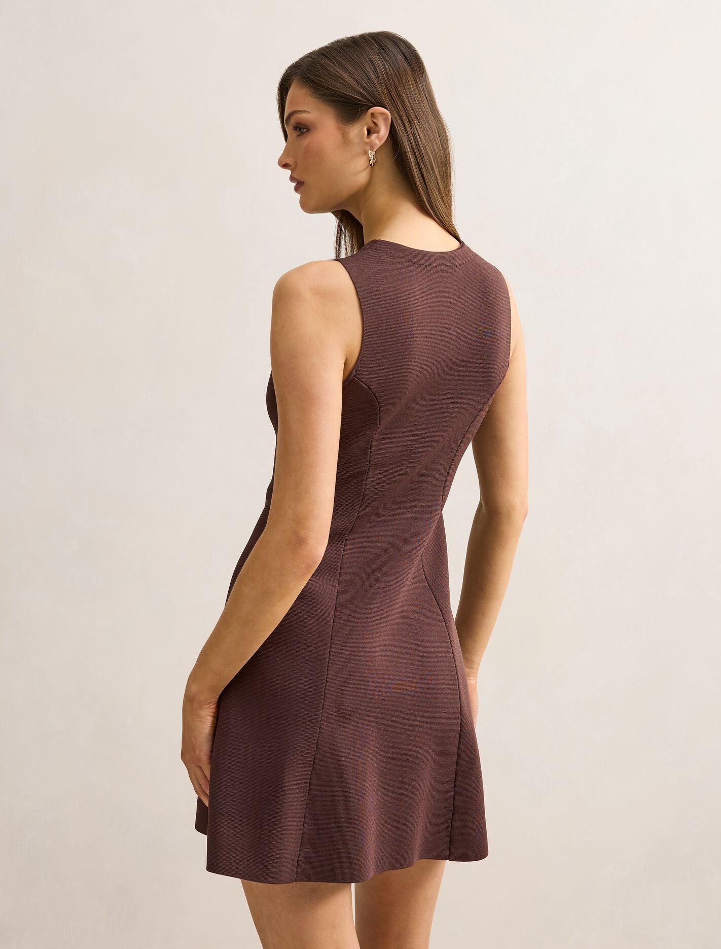 【最終値下げ！】Paneled Flared Knit Mini Dress Lucienne Fit And Flare Mini Dress Chocolate | Forever New